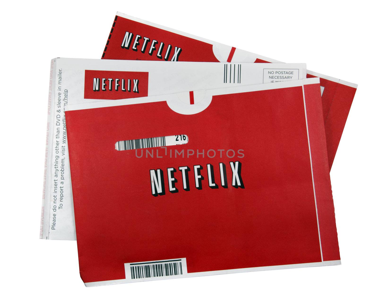 A studio shot of 3 Netflix movie sleeves. Netflix is the world's leading internet subscription service for movies and TV shows.