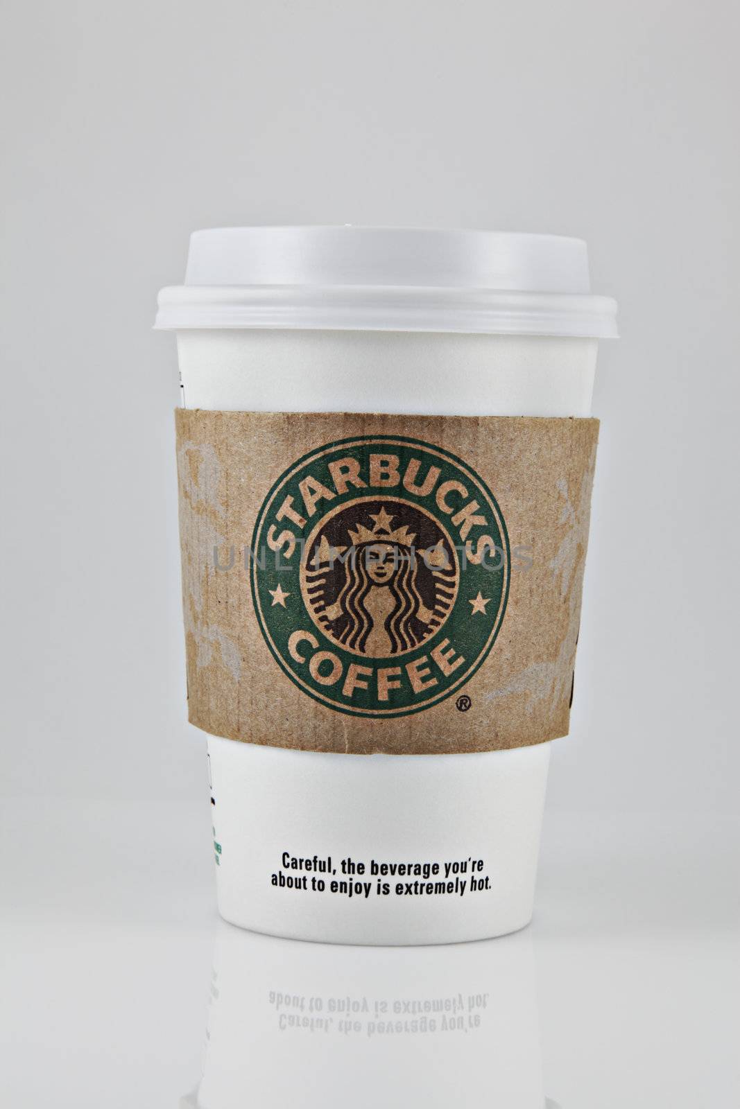 A studio shot of a cup of Starbucks Coffee.