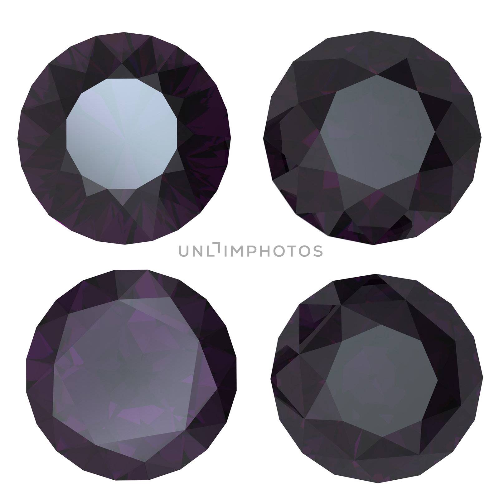 Round black sapphire isolated on white background. Gemstone