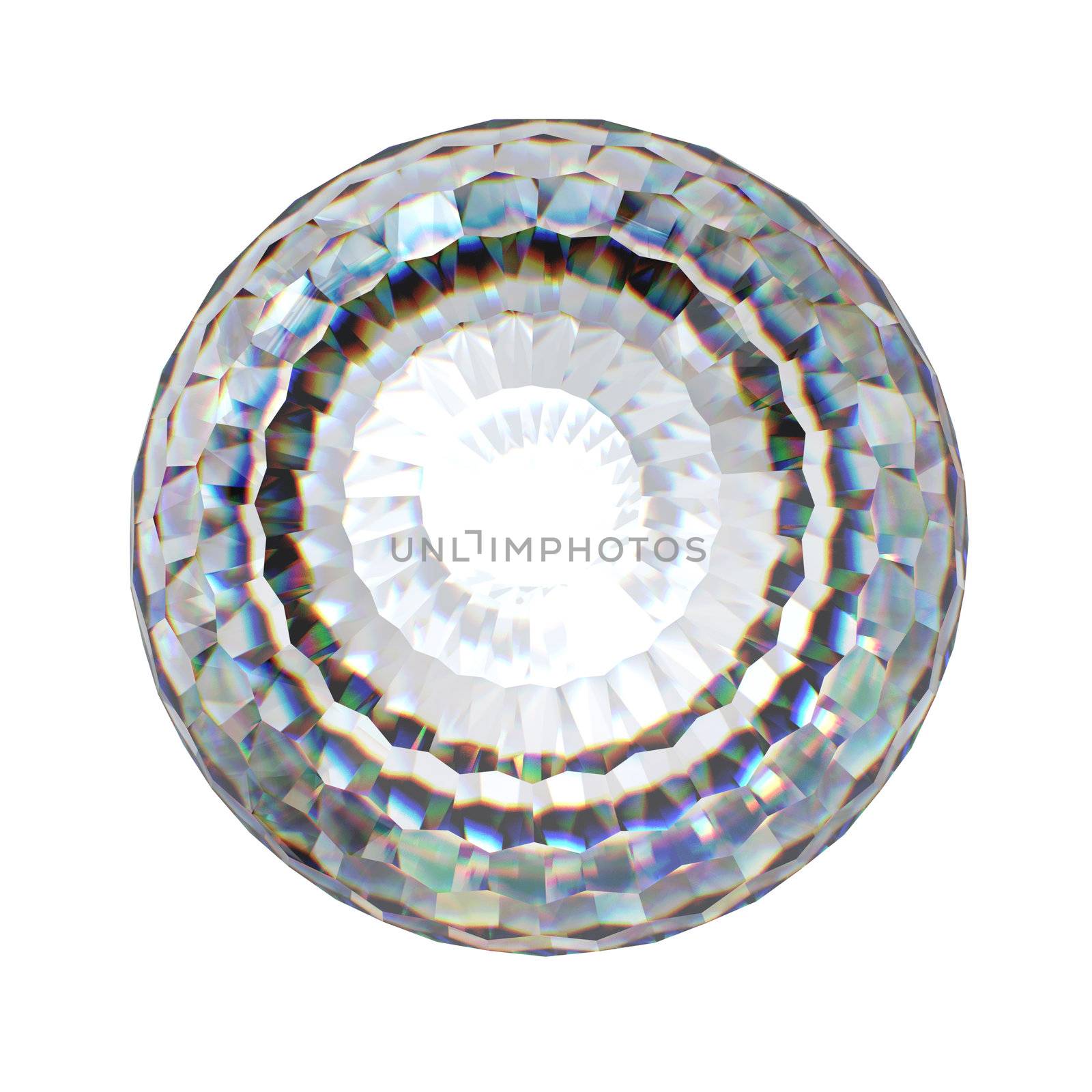 Round brilliant cut diamond perspective isolated on white background