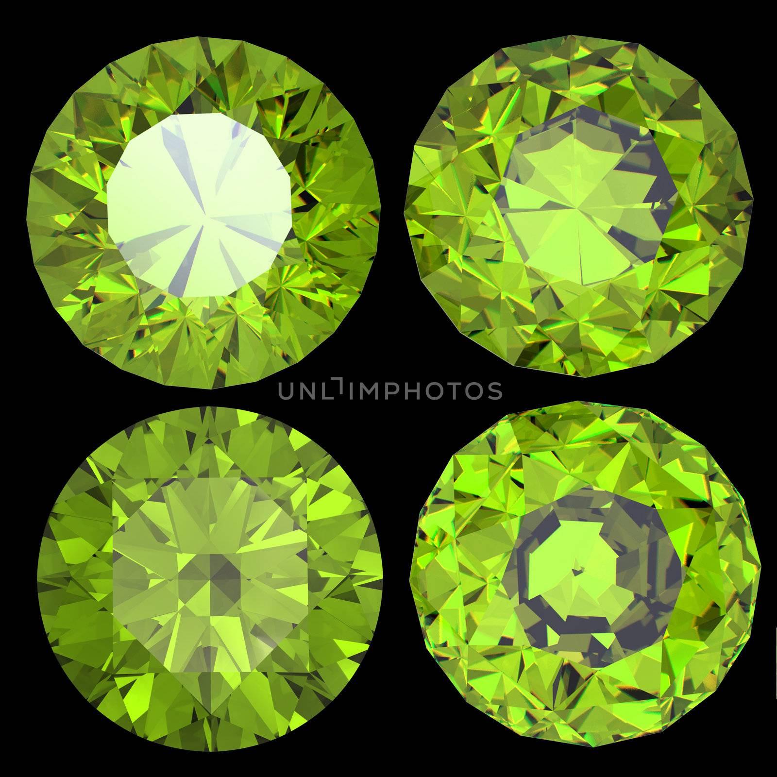 Round peridot isolated on white background. Gemstone

