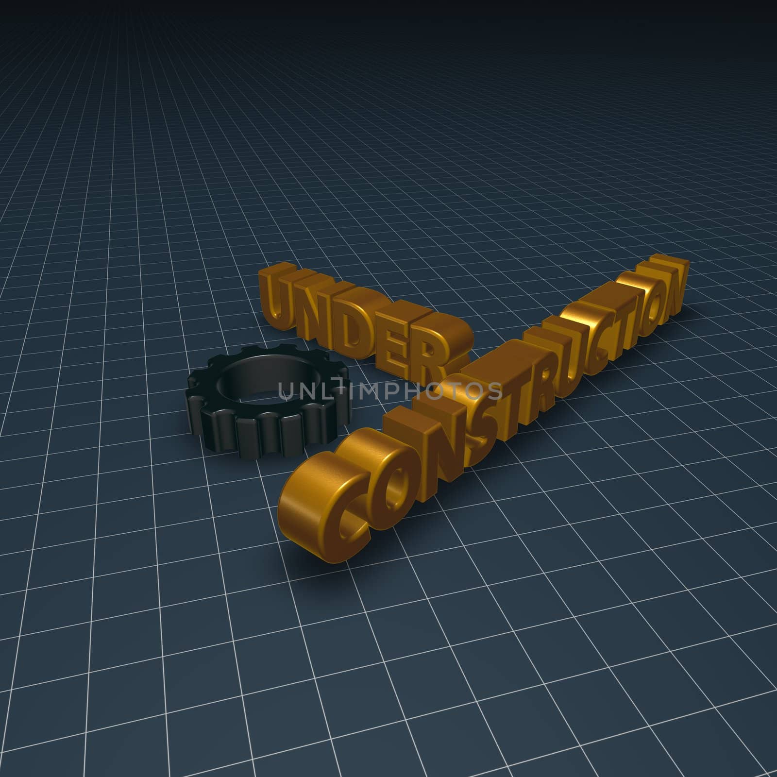 under construction text and gear wheel - 3d illustration