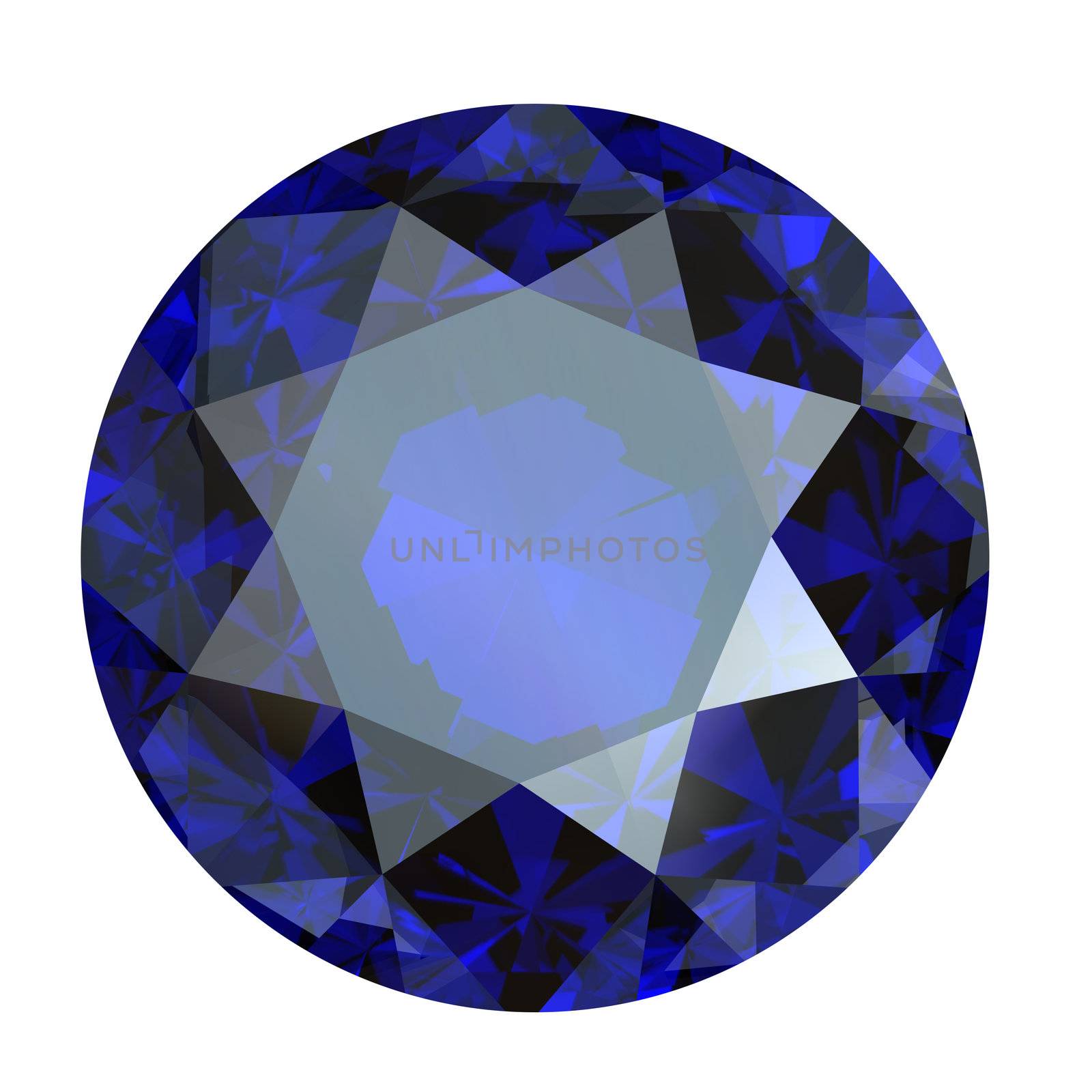 Round blue sapphire isolated on white background. Gemstone