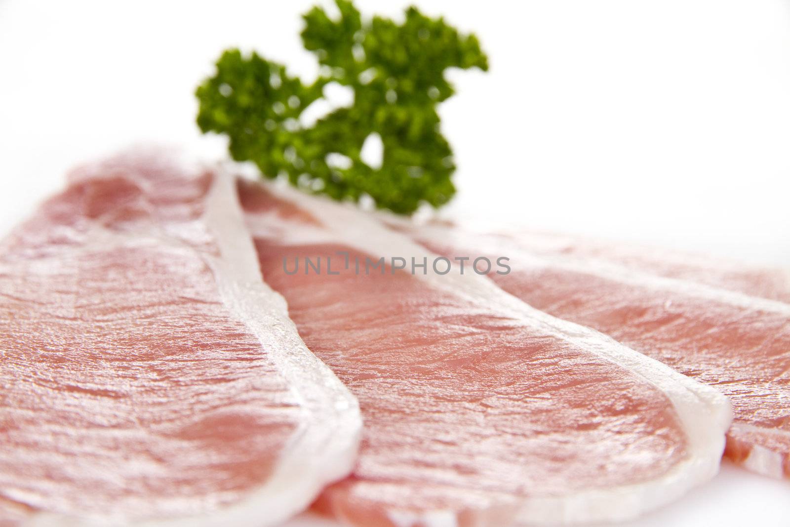 Sliced bacon isolated over white background