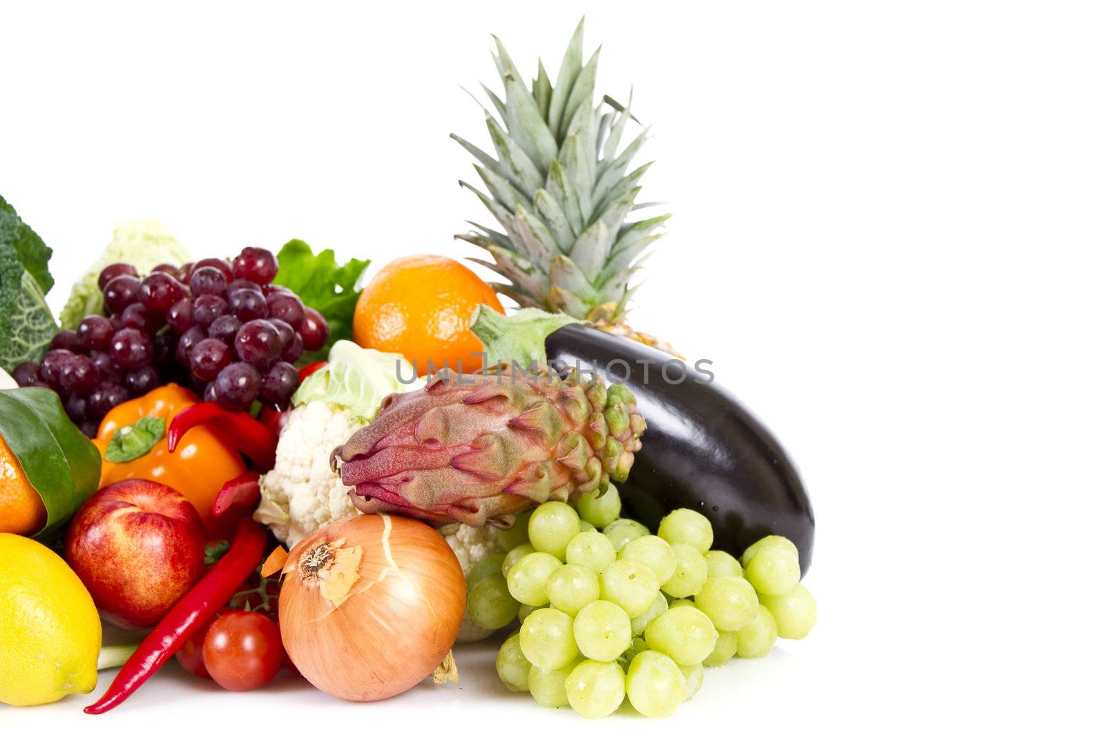 Fruits and Vegetables isolated over white 