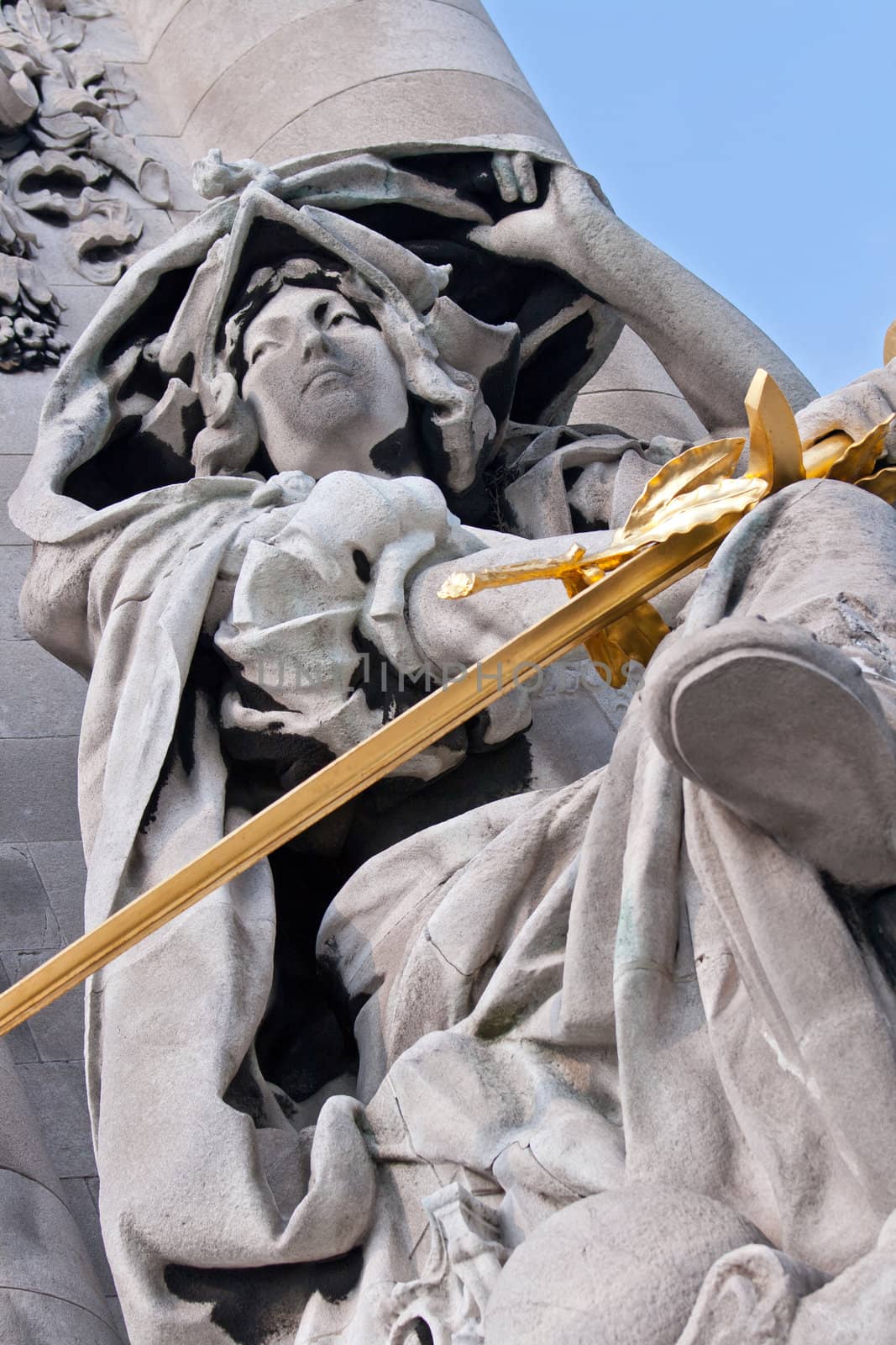 Lady Warrior statue at alexander bridge Paris France