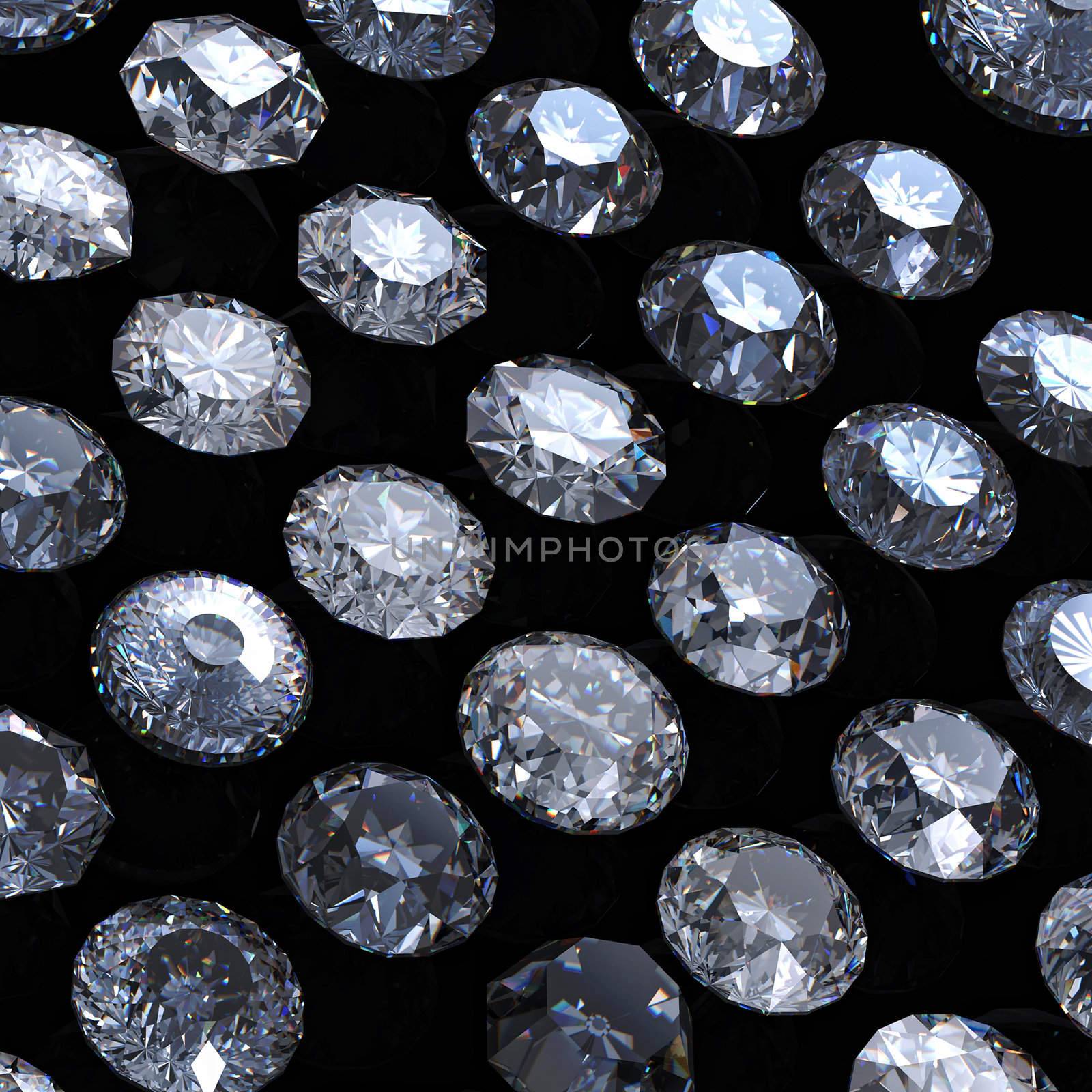 Round brilliant cut diamond perspective on black background