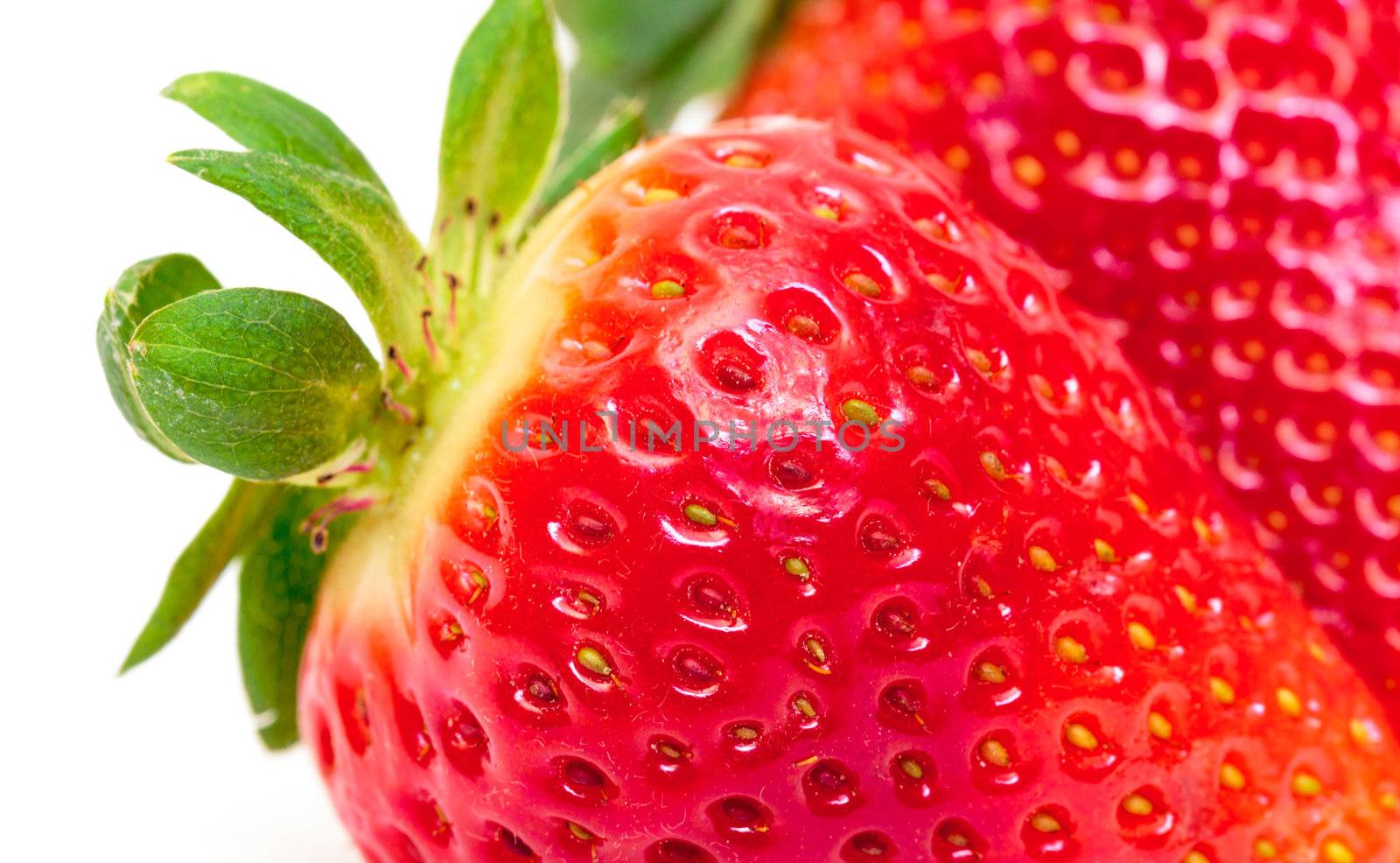 Ripe Berry Red Strawberry on white background, closeup, macro