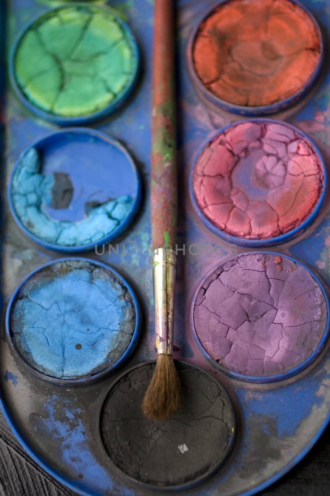 Photo of watercolors and paintbrush