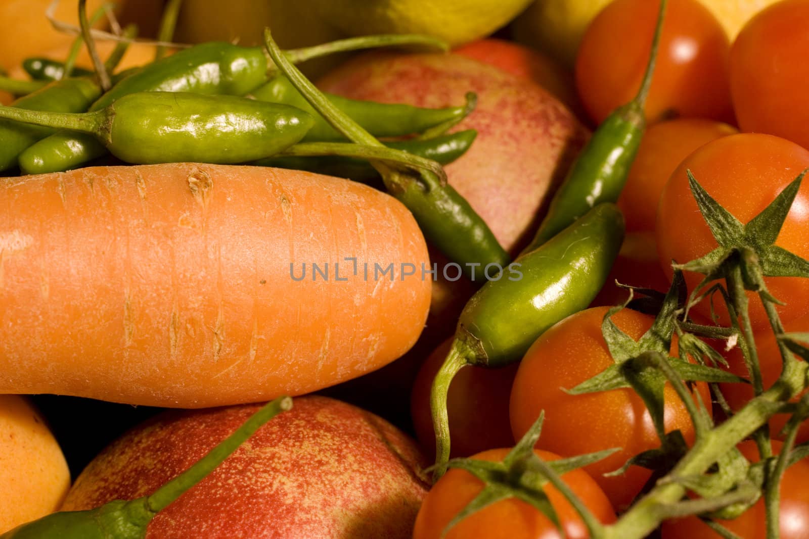 Carrot, little tomatoes and green peppers