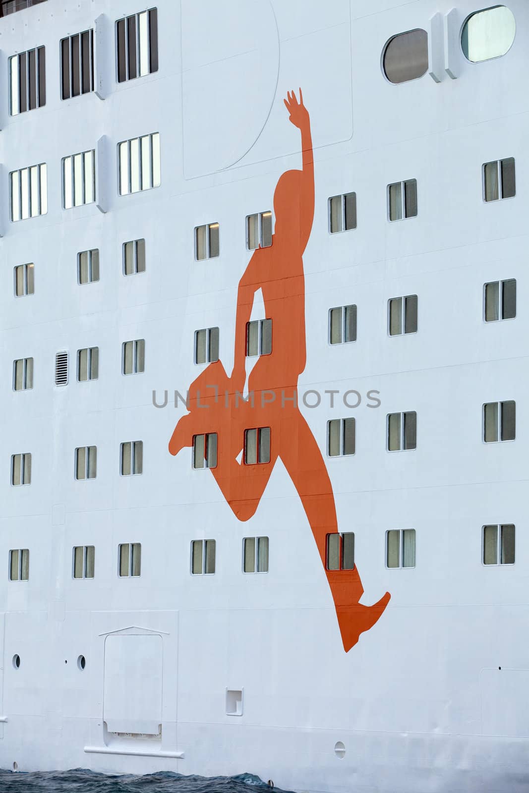 The passenger ship in port.