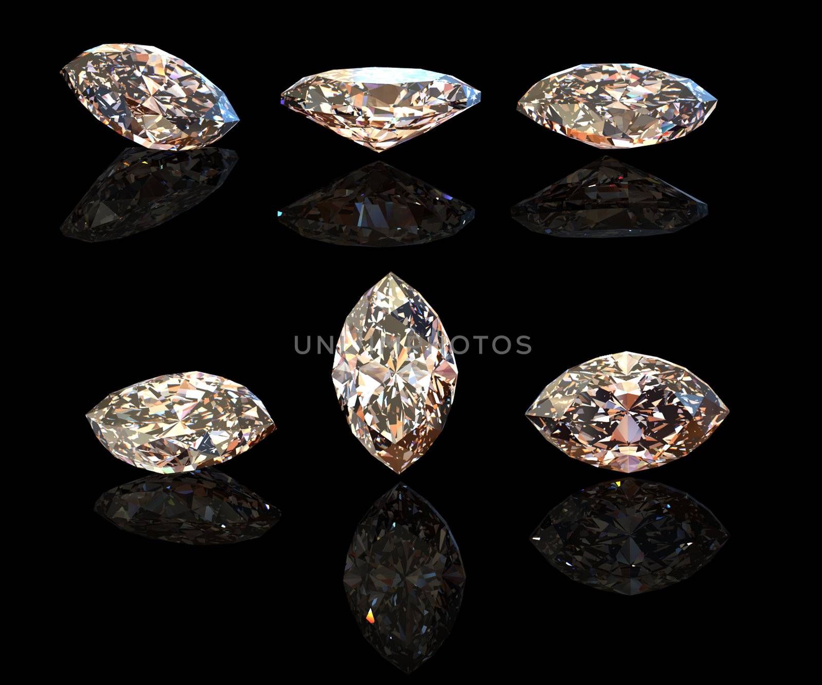  Marquis. Collections of jewelry gems on black background. Cognac diamond