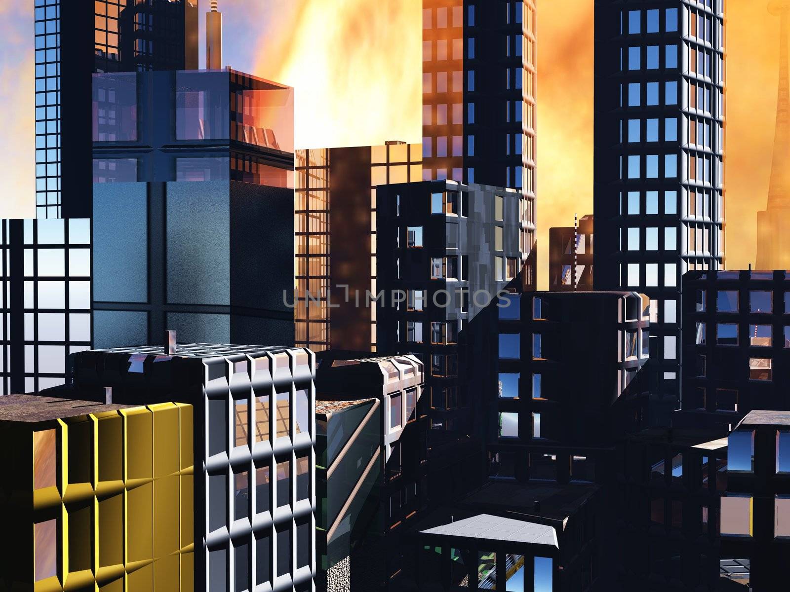 Armageddon scene in city after a war or a natural disaster