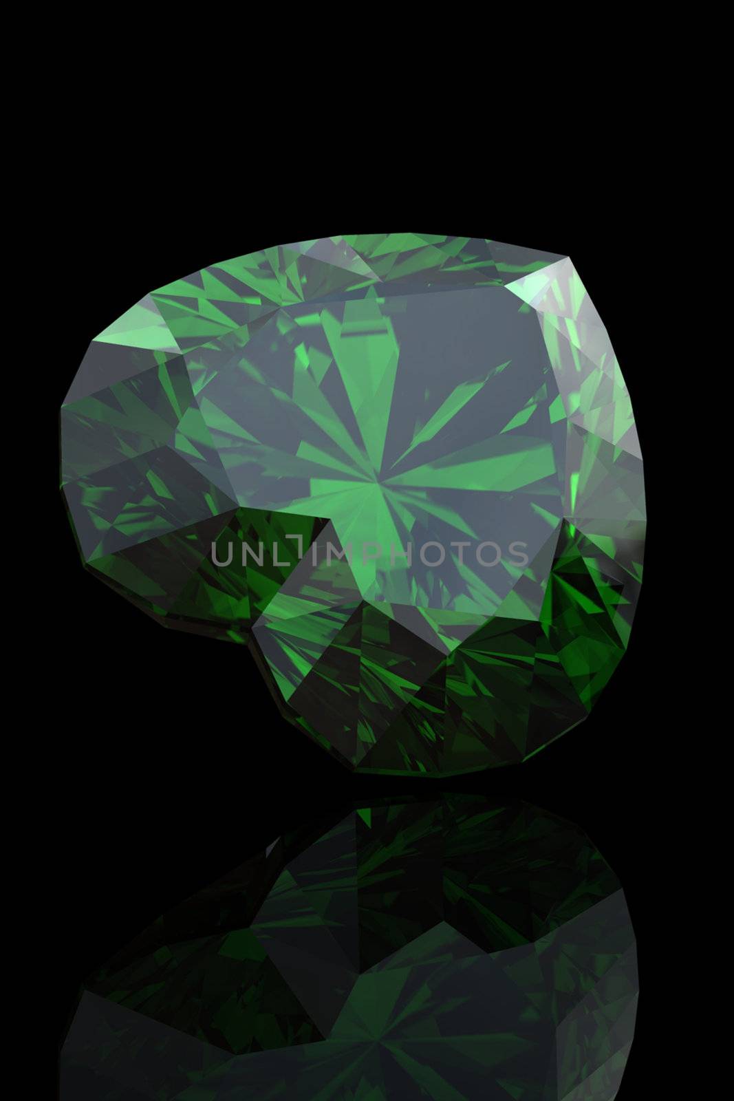 Emerald shape of heart  on black background