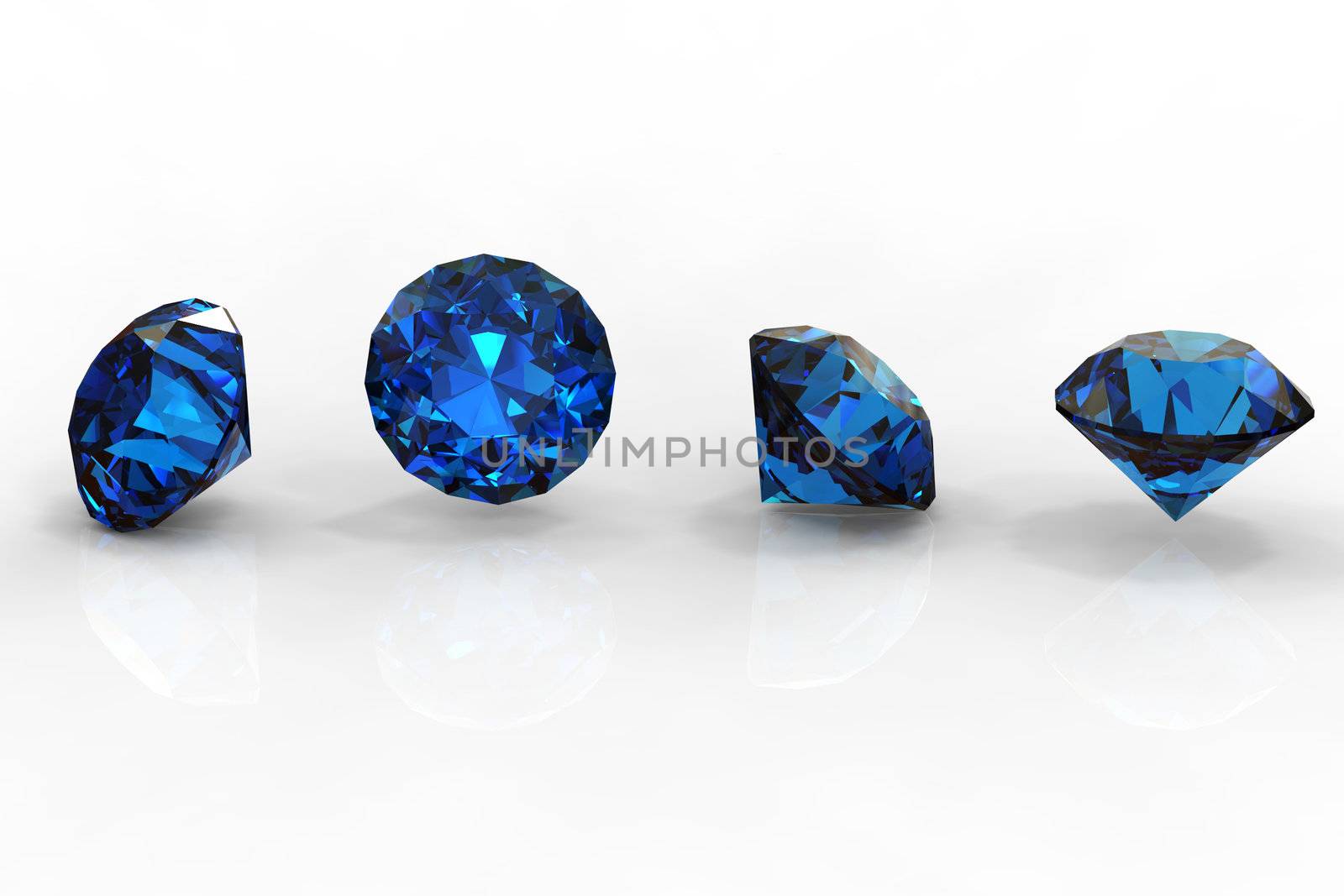 Round  blue sapphire isolated on black background. Gemstone