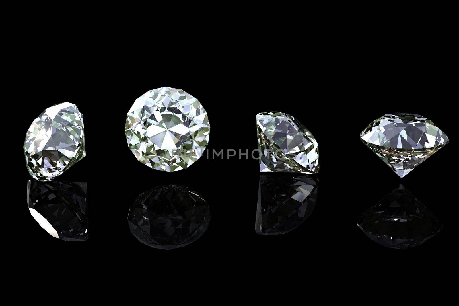 Round diamond  isolated on black background. Gemstone