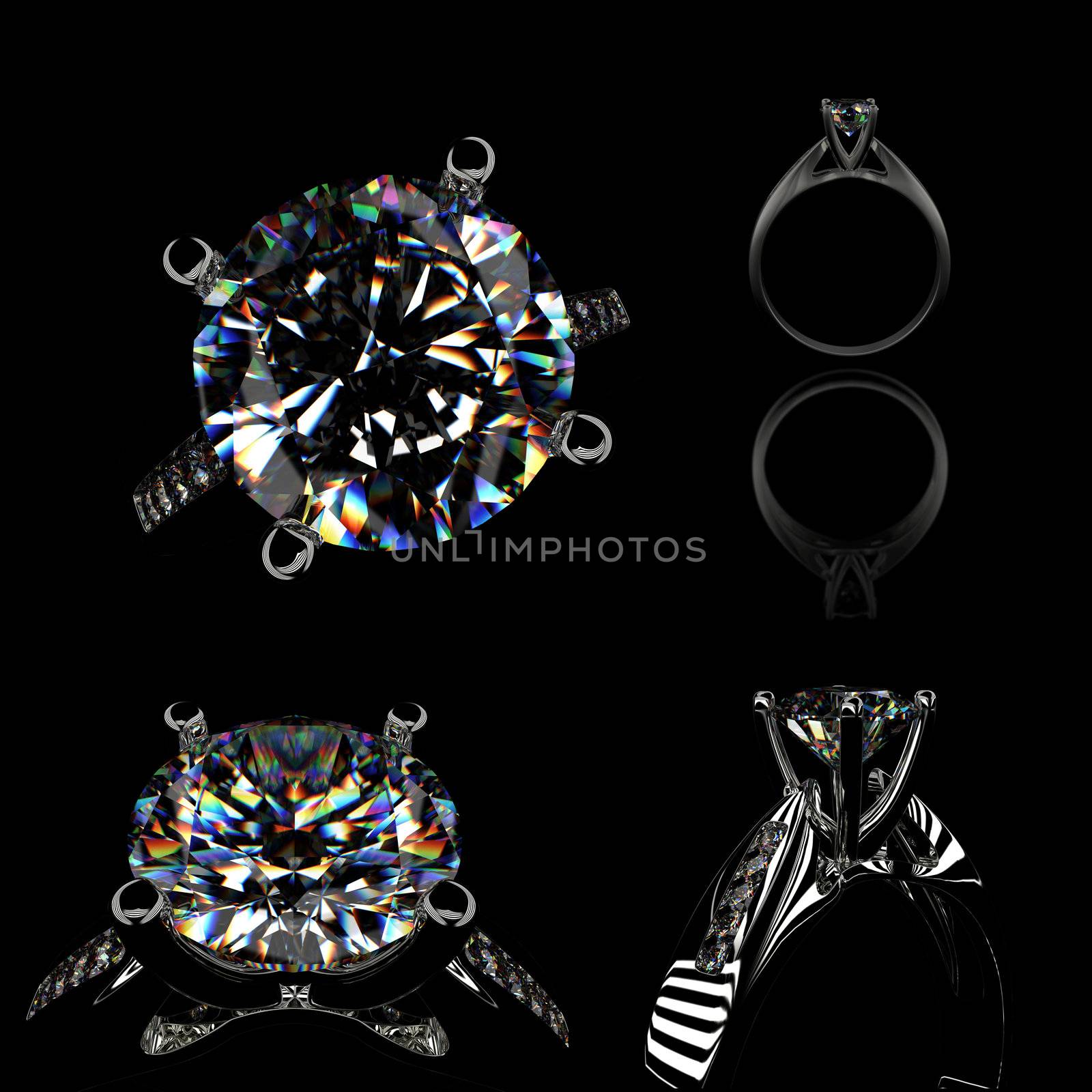 Ring with diamond isolated on black background 