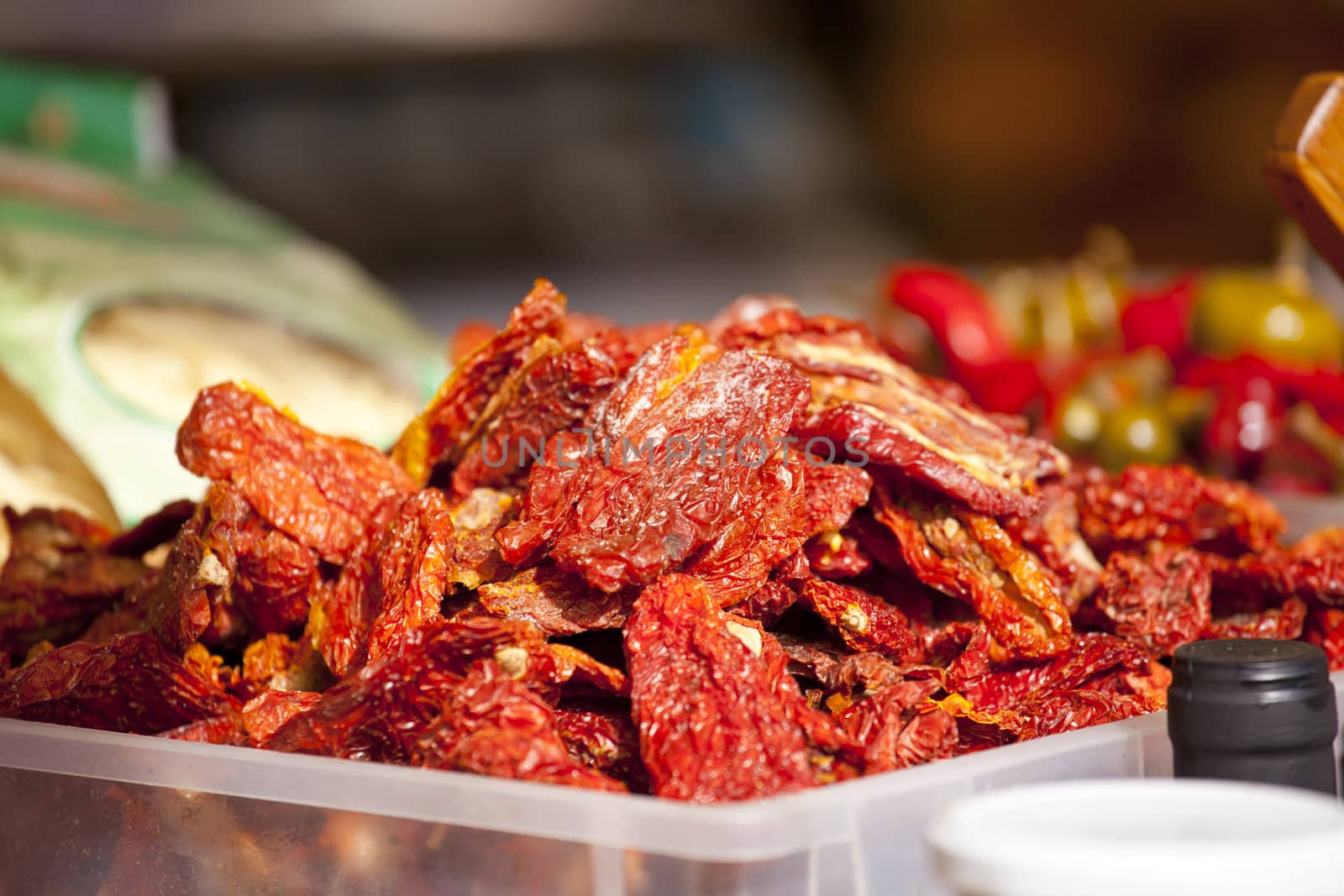 Dried tomatoes on plastic basket