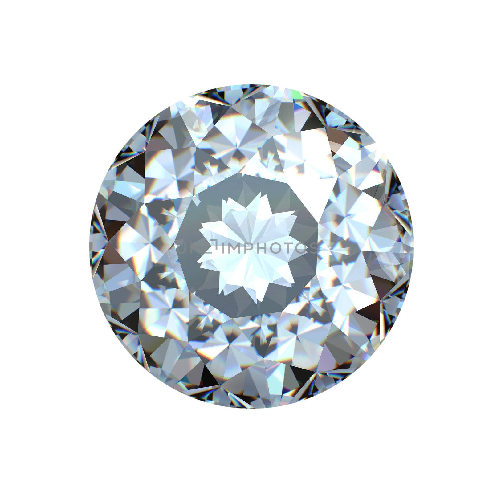 Round brilliant cut diamond perspective isolated on white background