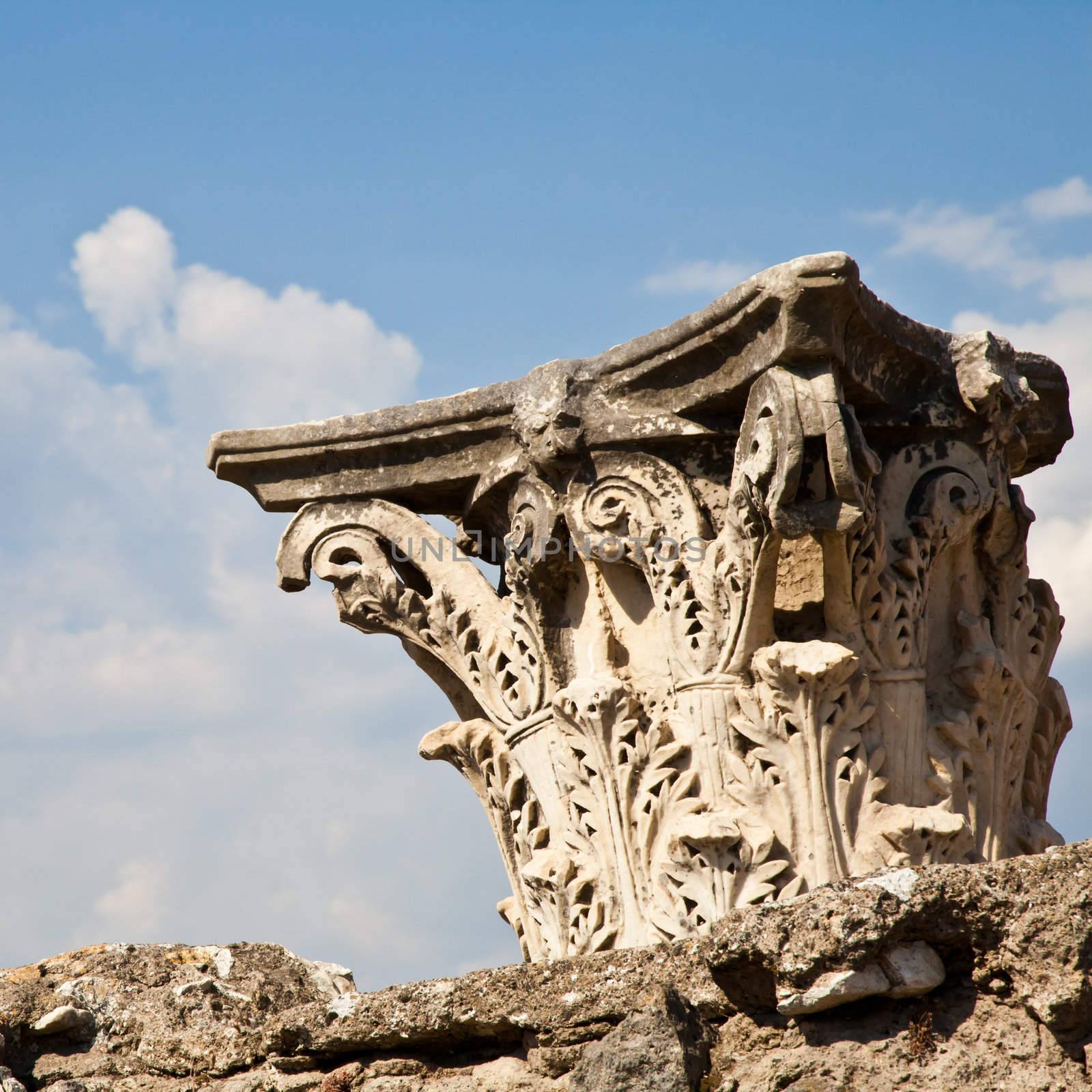 Detail of Pompeii site. The city of was destroyed and completely buried during a long catastrophic eruption of the volcano Mount Vesuvius