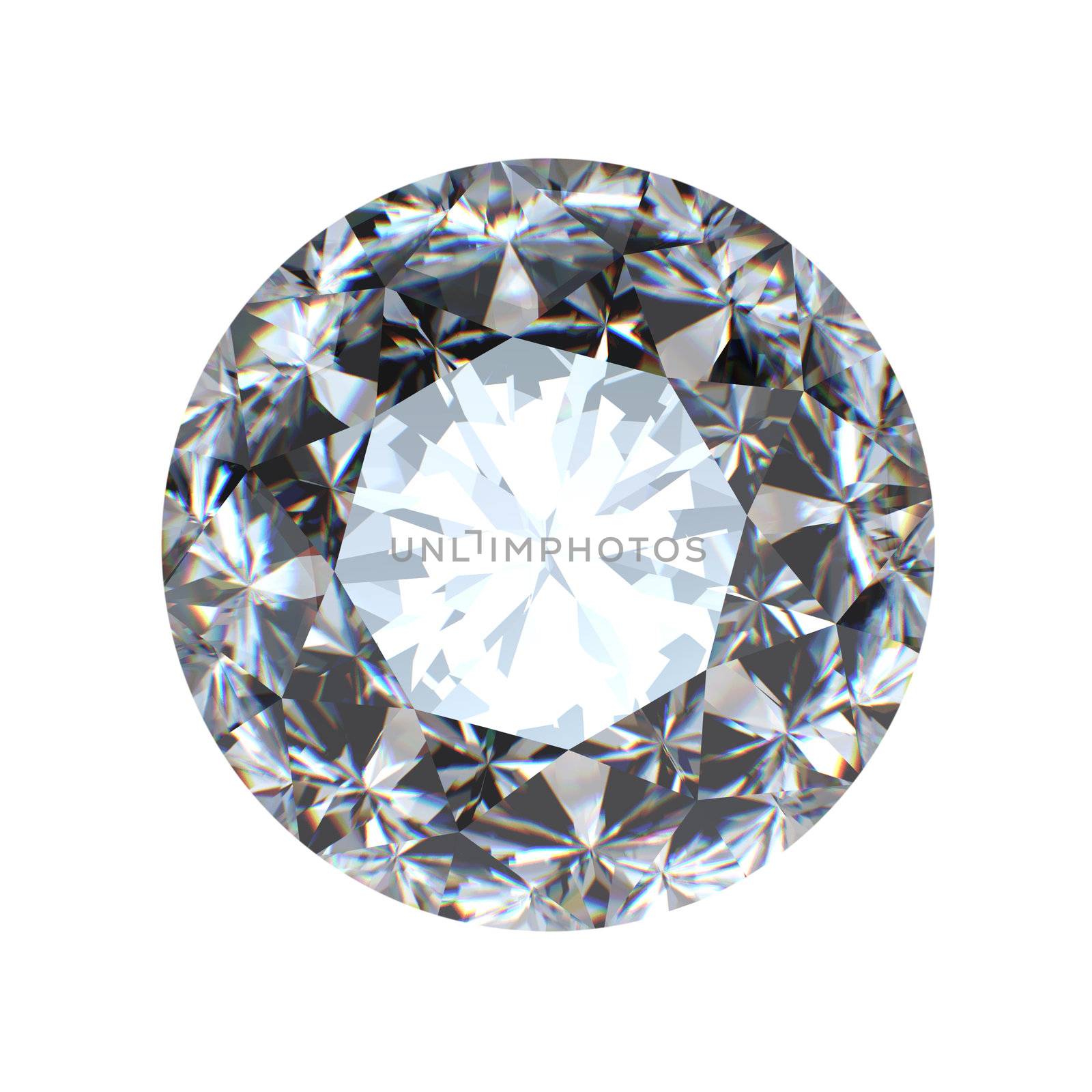 Round brilliant cut diamond perspective isolated on white background