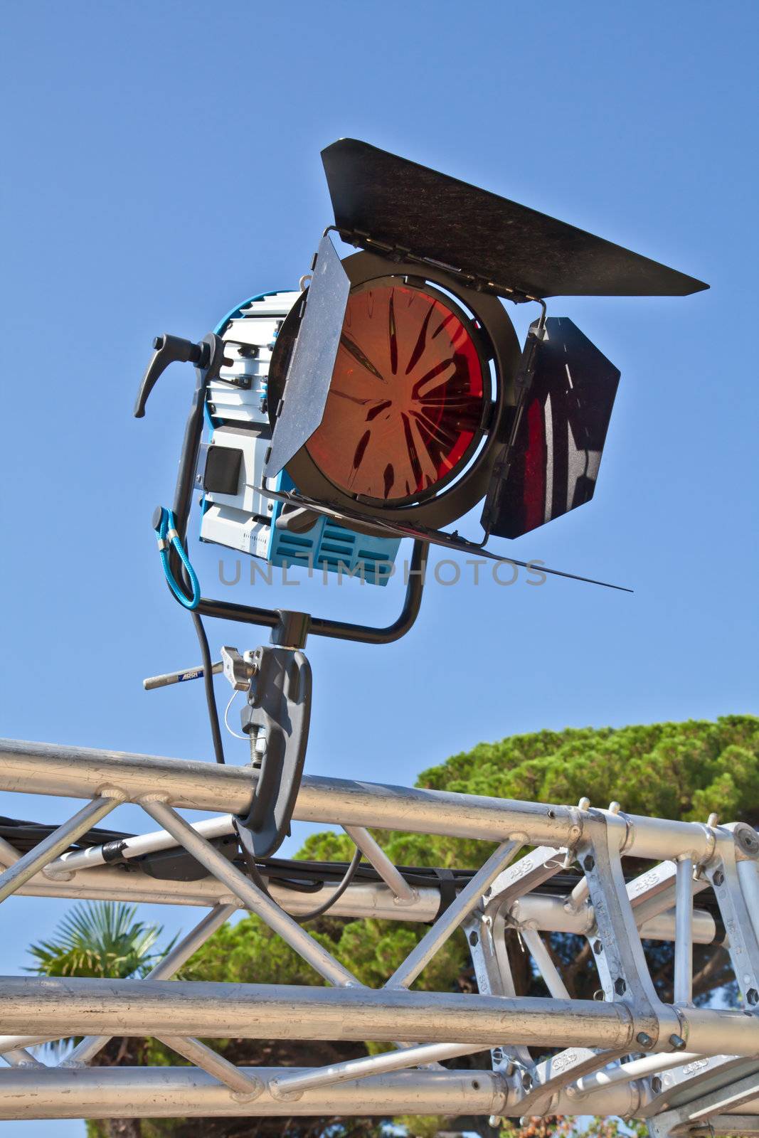 Reflector in an outdoor theater with blue sky background