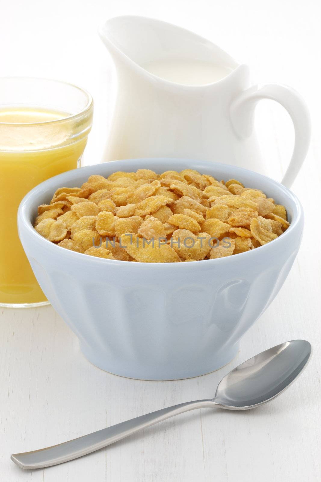 delicious and healthy corn flakes, served in a beautiful French Cafe au Lait Bowl 