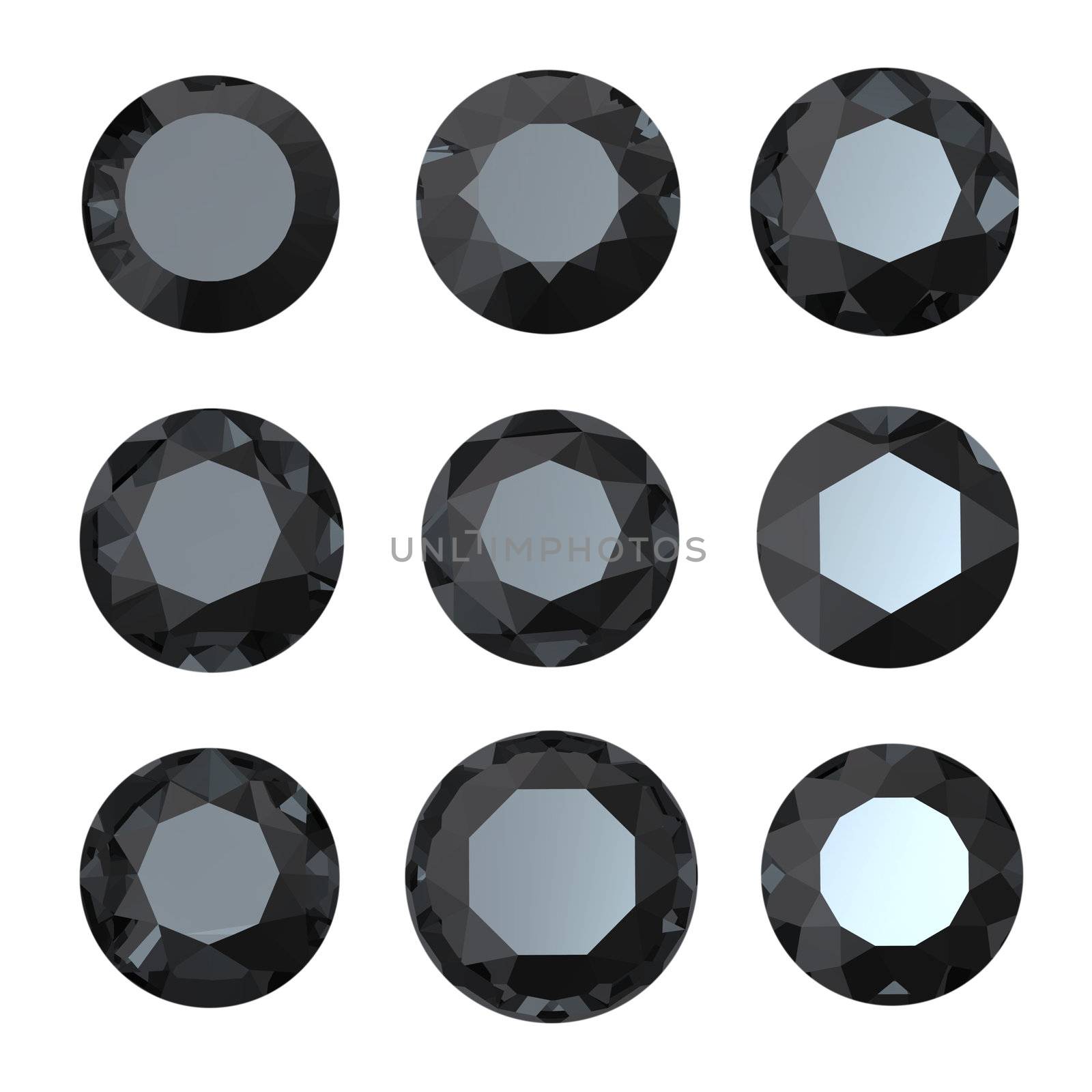 Round black sapphire isolated on white background. Gemstone