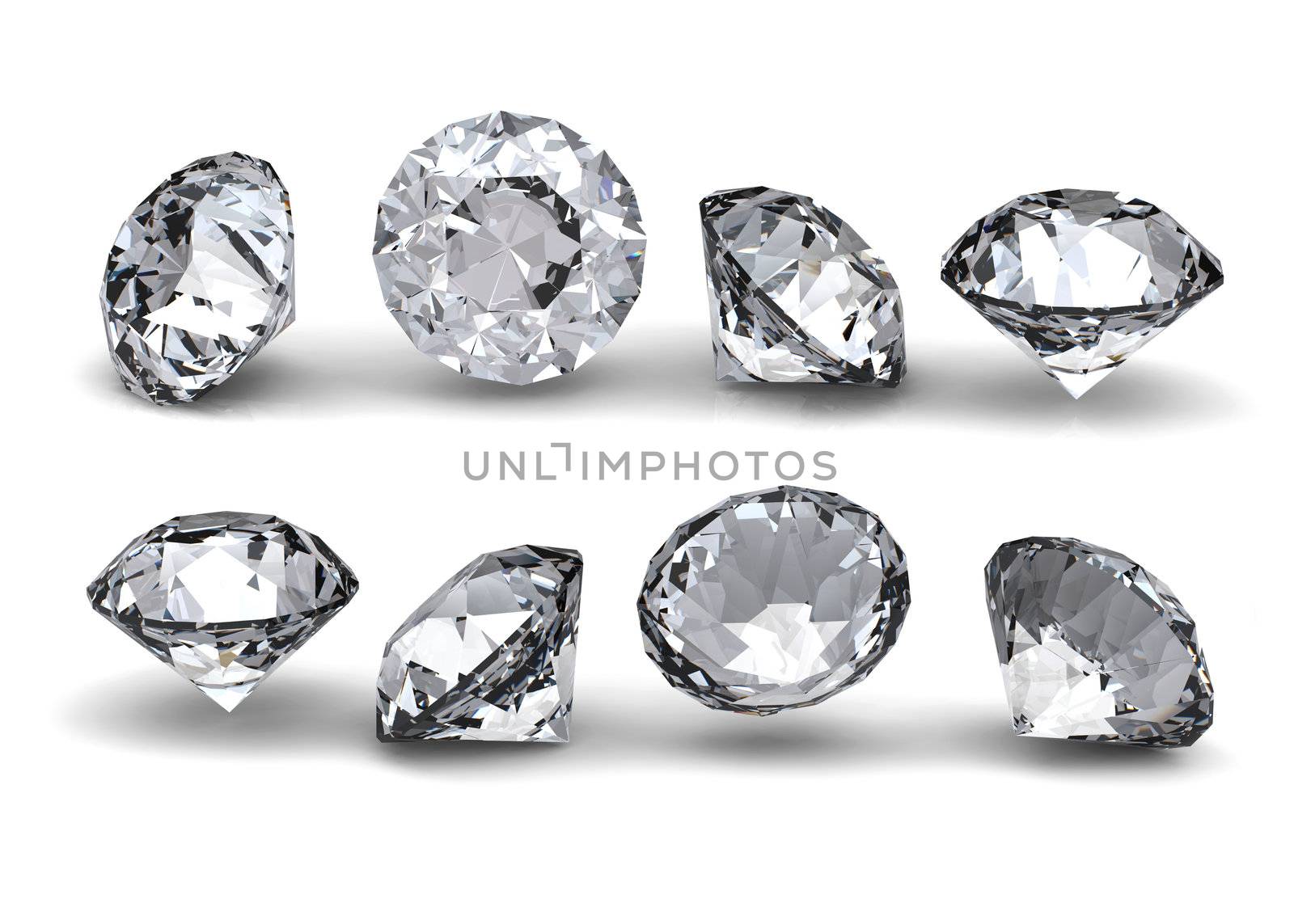 Collection of round diamond  isolated on white background 