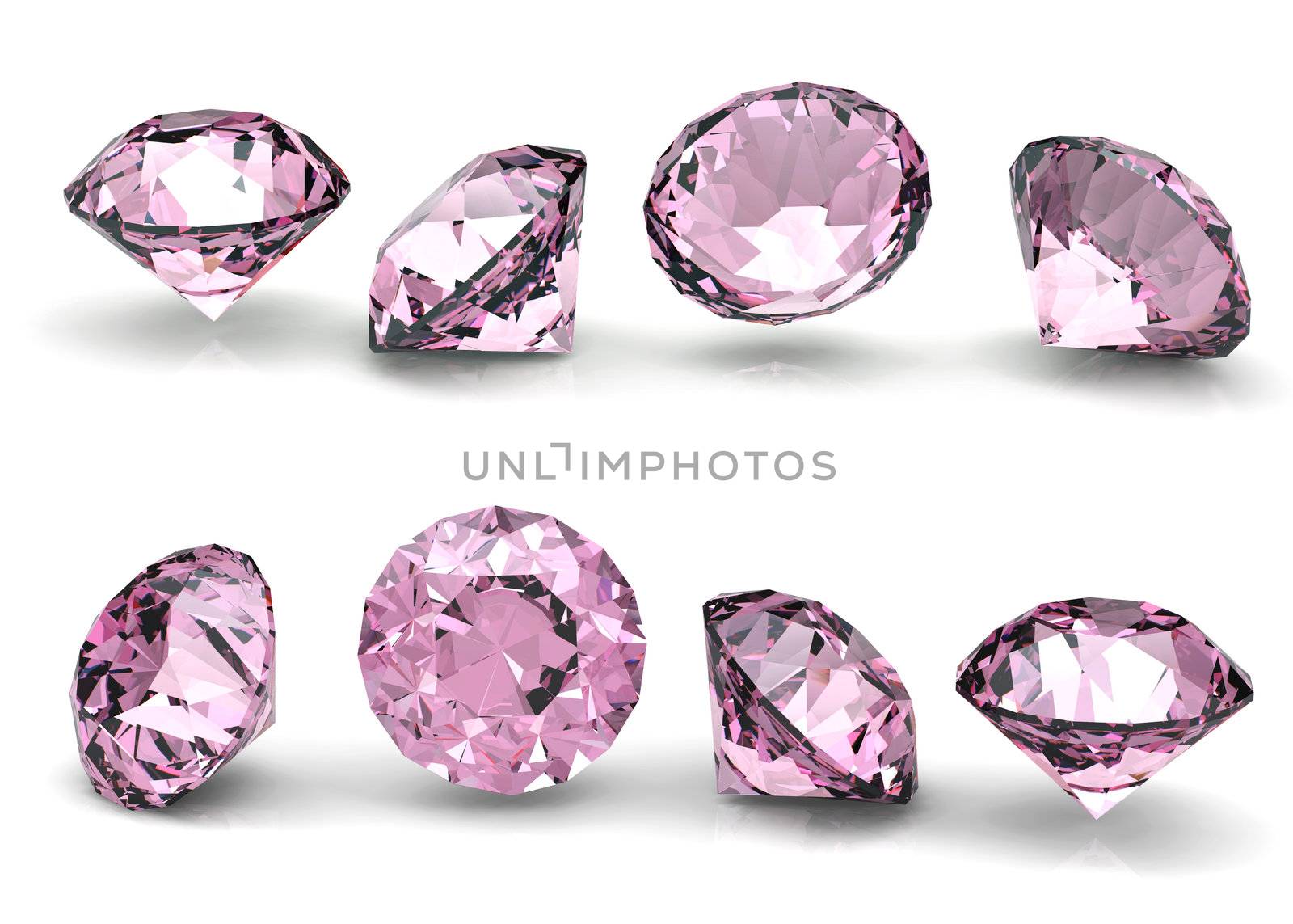 Collection of round pink diamond  isolated on white background 