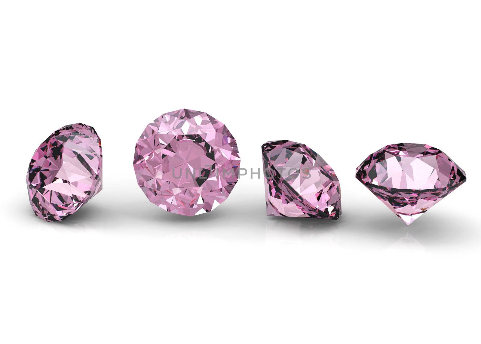 Collection of round pink diamond  isolated on white background 