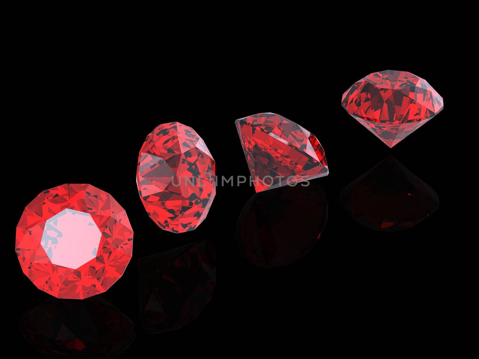 Round garnet isolated on black background. Gemstone