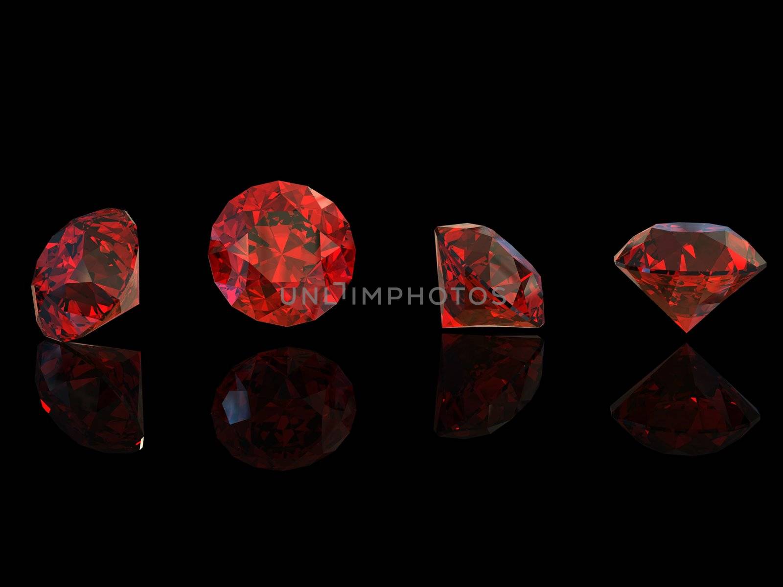 Round garnet isolated on black background. Gemstone