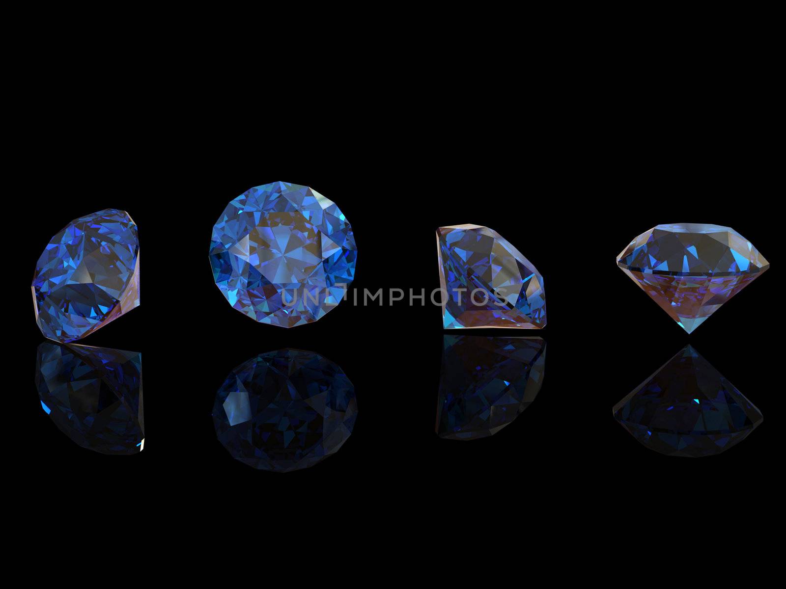 Round blue sapphire isolated on black background. Gemstone