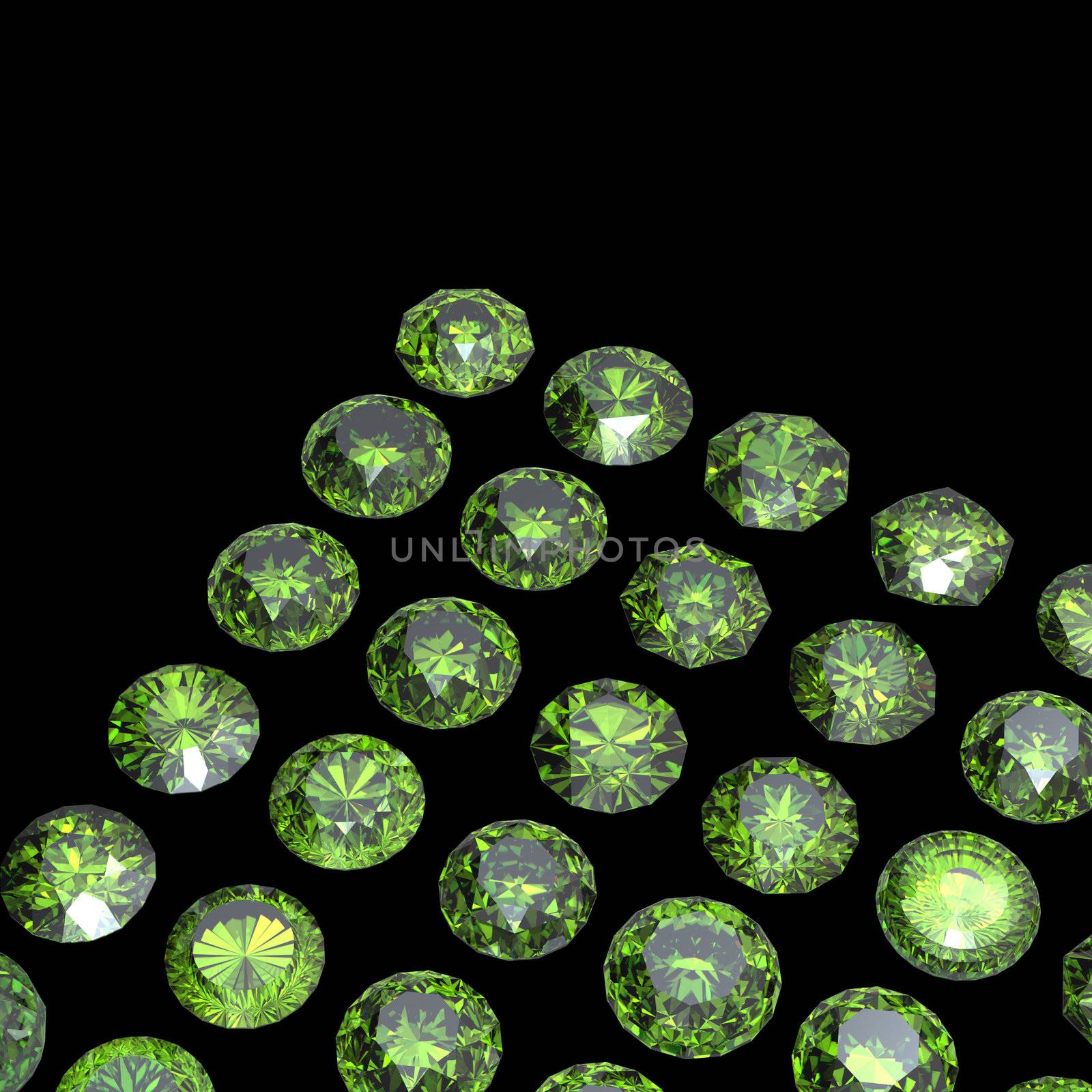 Round gemstone on black background. Emerald. Peridot