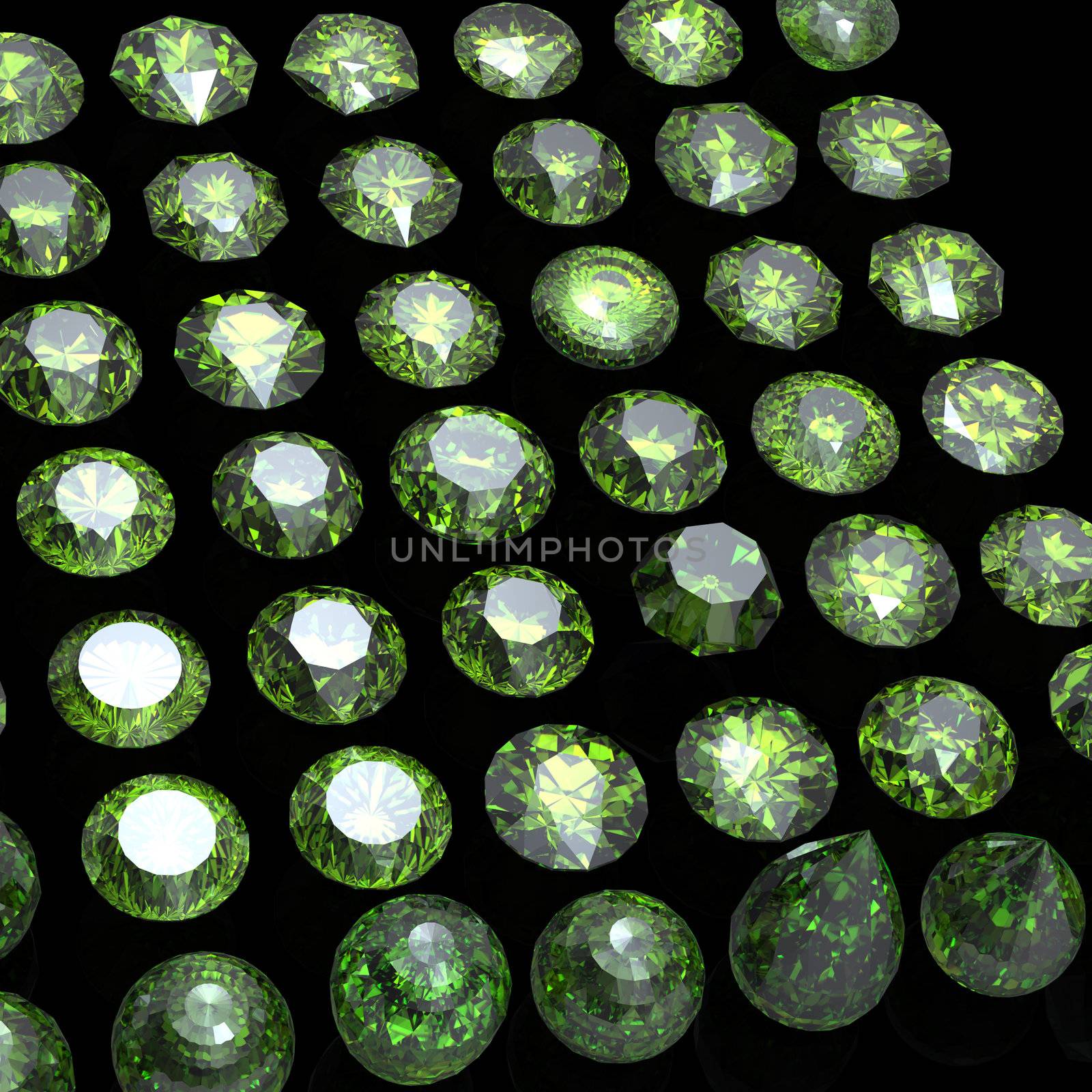 Round gemstone on black background. Emerald. Peridot