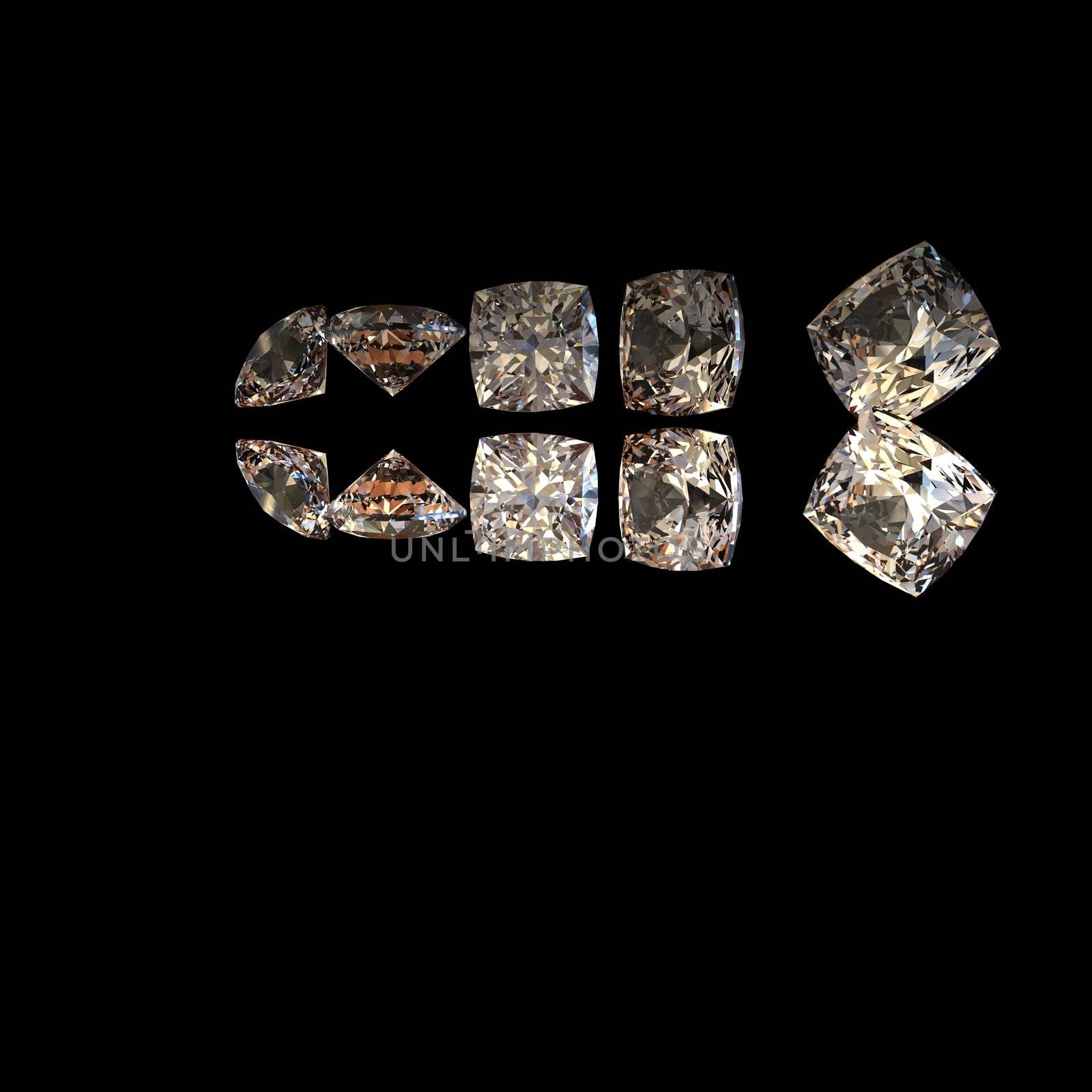 Square cognac diamond isolated on black background. Gemstone