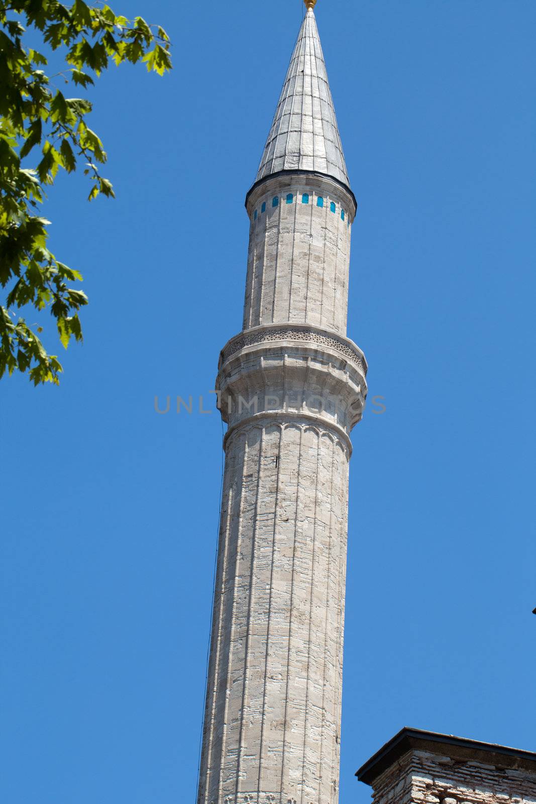 Istanbul - one of minarets Hagia Sophia. Turkey