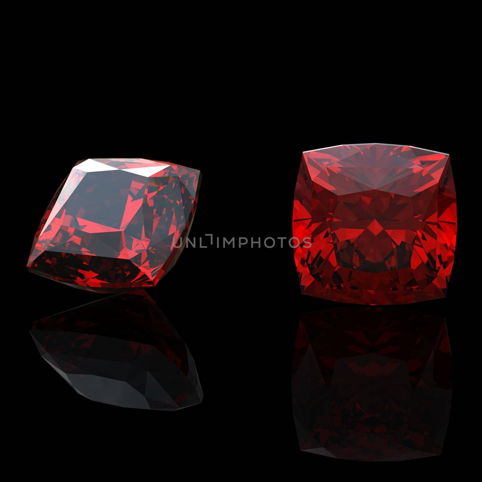 Jewelry gems shape of square on black. Ruby by Rozaliya