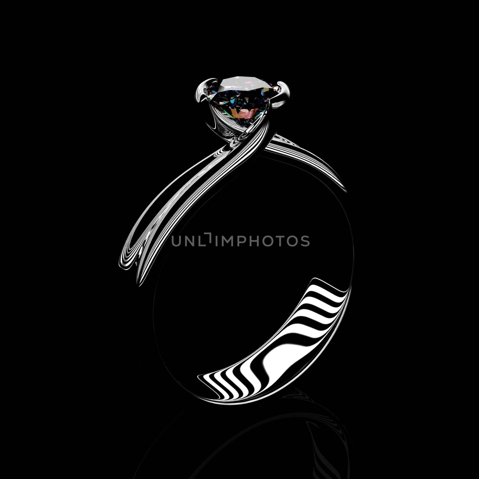 Ring with diamond isolated on black background