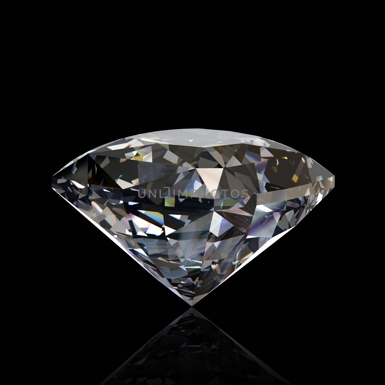 Round diamond isolated on black background. Gemstone