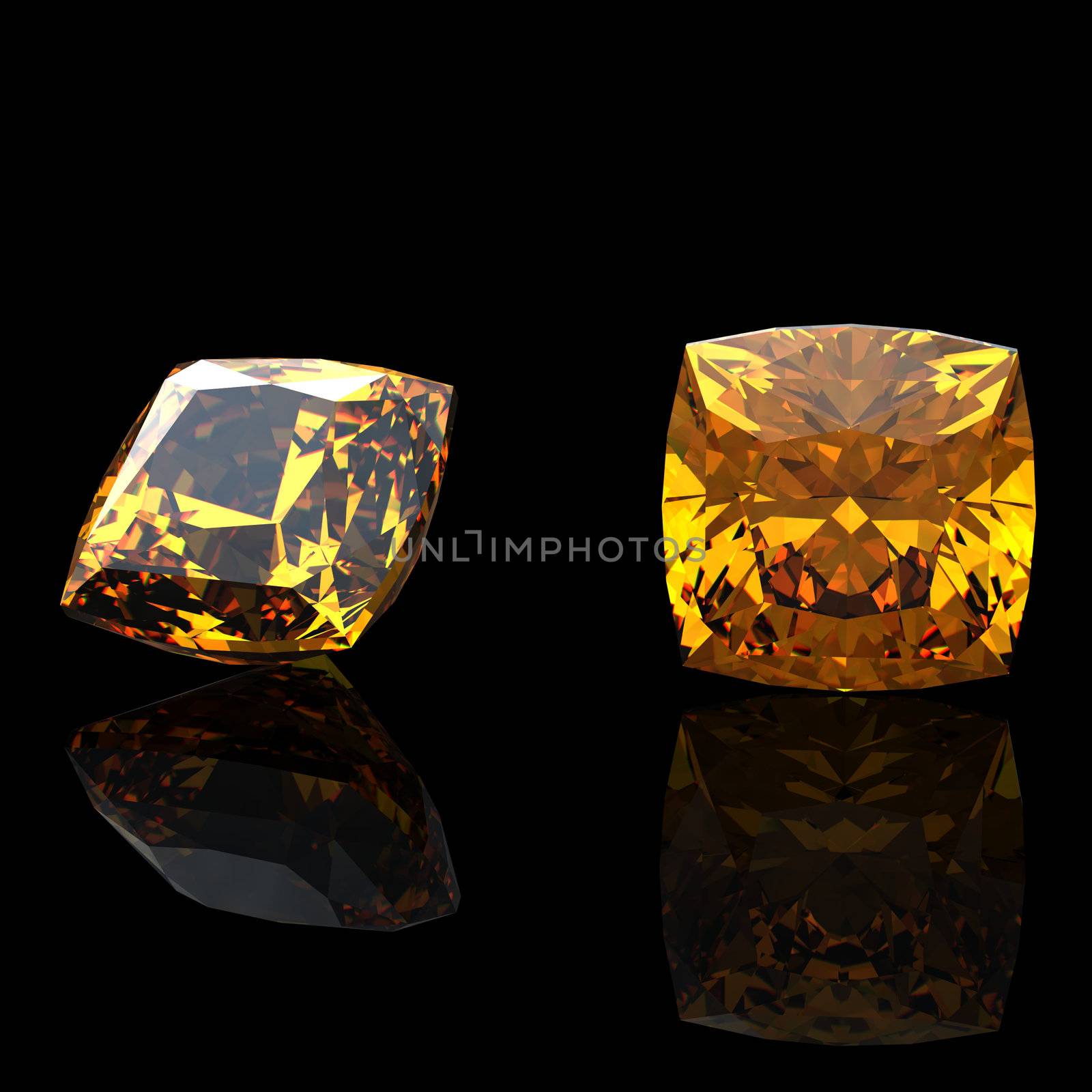 square. Citrine. Collections of jewelry gems on black background by Rozaliya