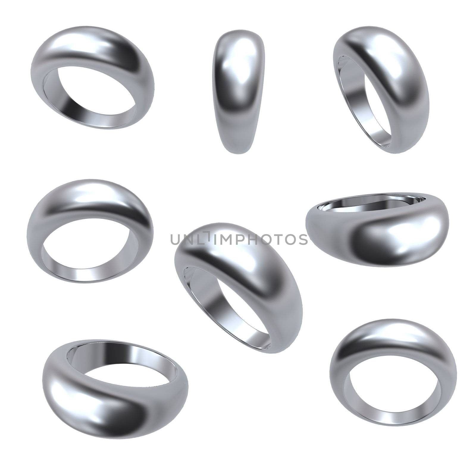 Collection of silver wedding rings  isolated on white background