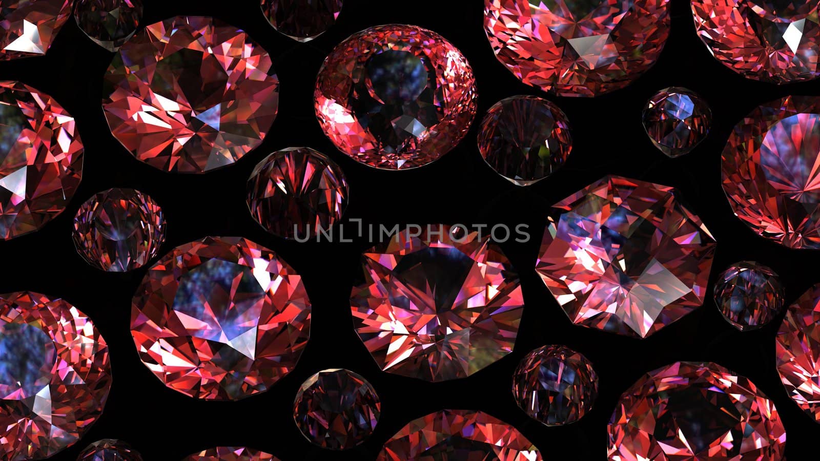 Set of round ruby on black background. Gemstone