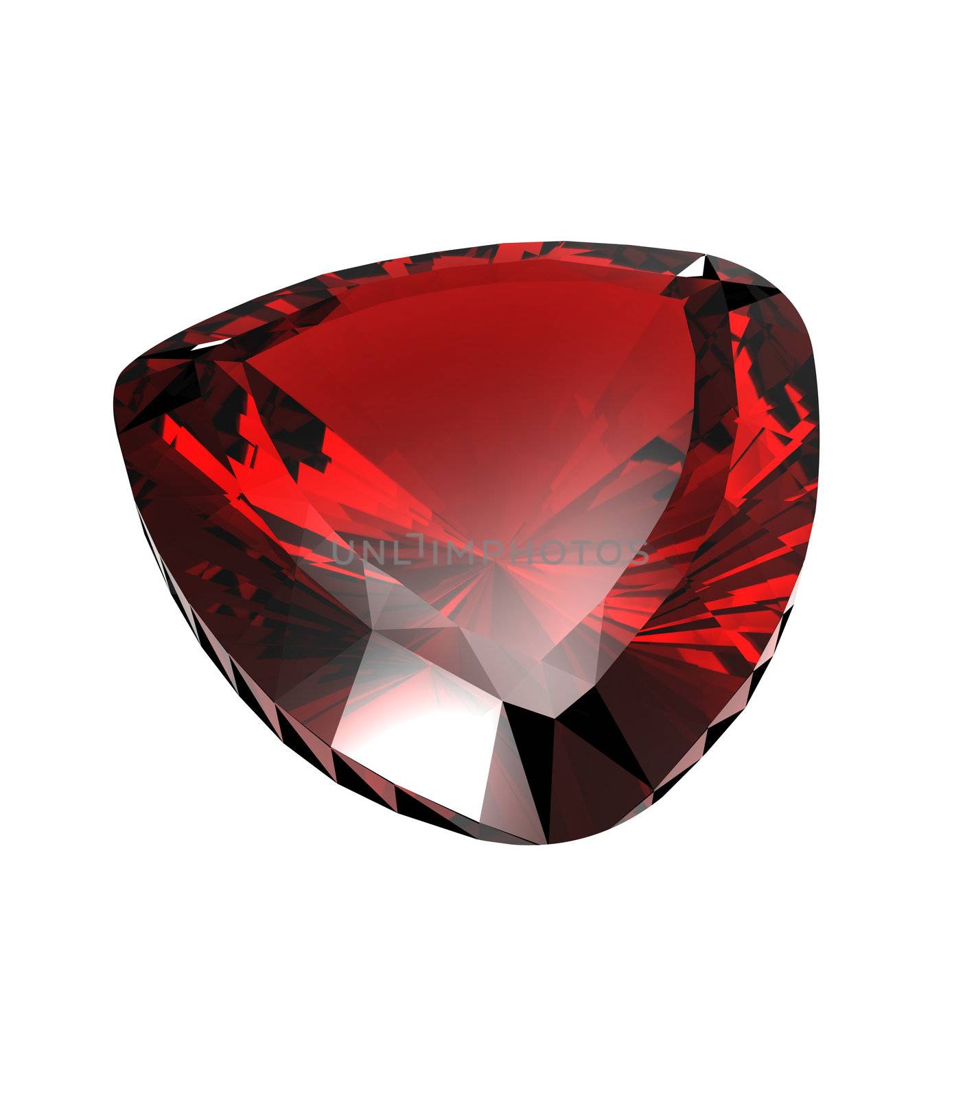 Jewelry gems shape of trillion on white background. Ruby