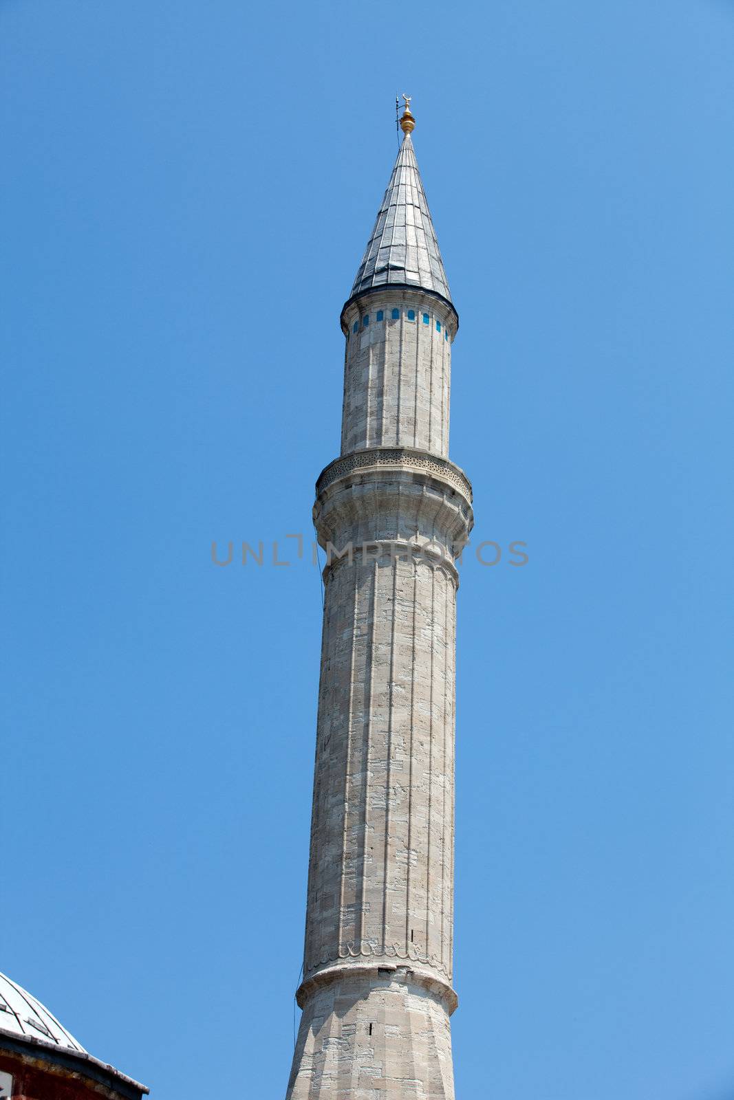 Istanbul - one of minarets Hagia Sophia. Turkey