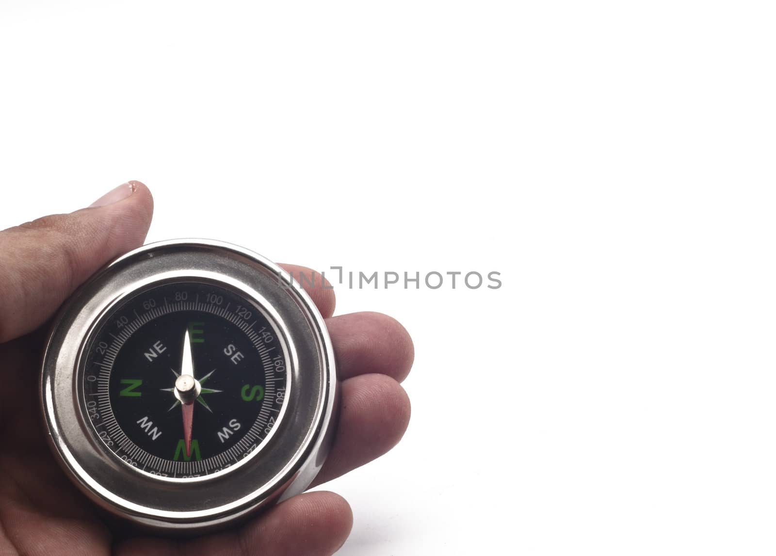 compass on hand isolated on withe