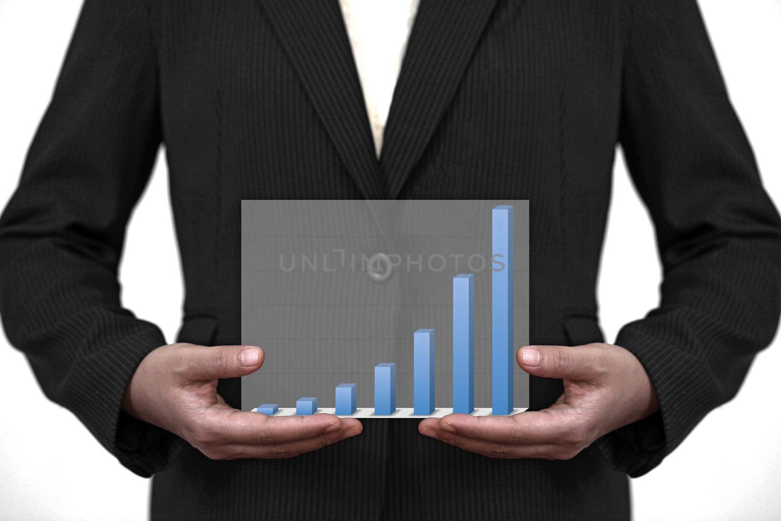 businesswoman hold up trend business sale graph on hand