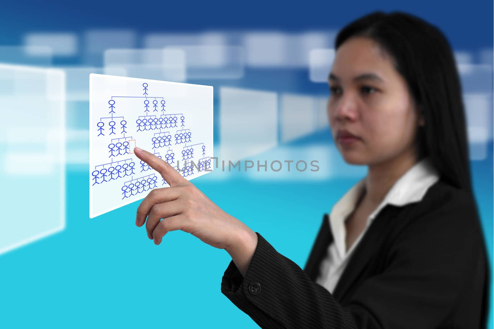 Business Woman Select Job from Electronic Virtual Screen for Recruitment Concept