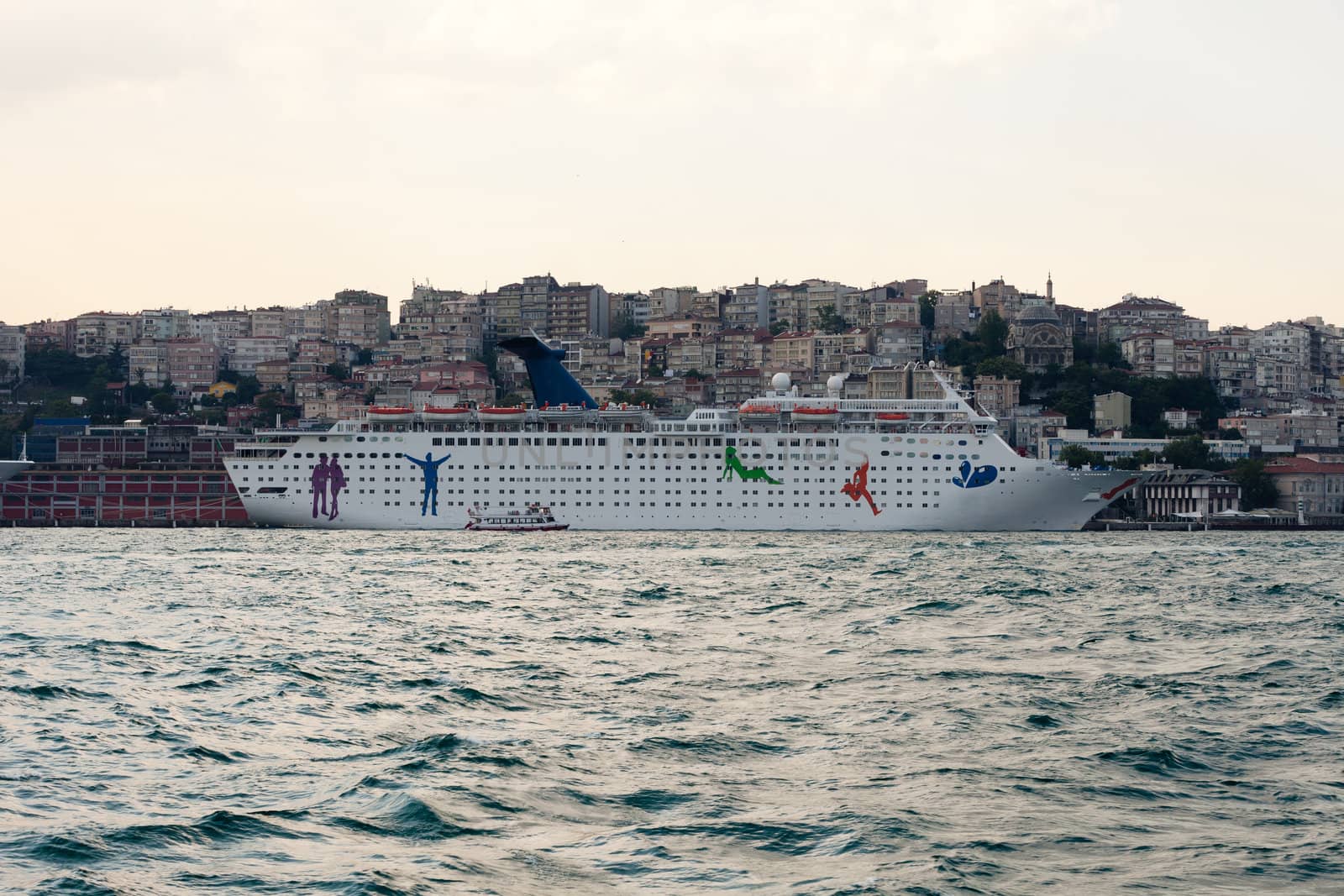 The passenger ship in port.